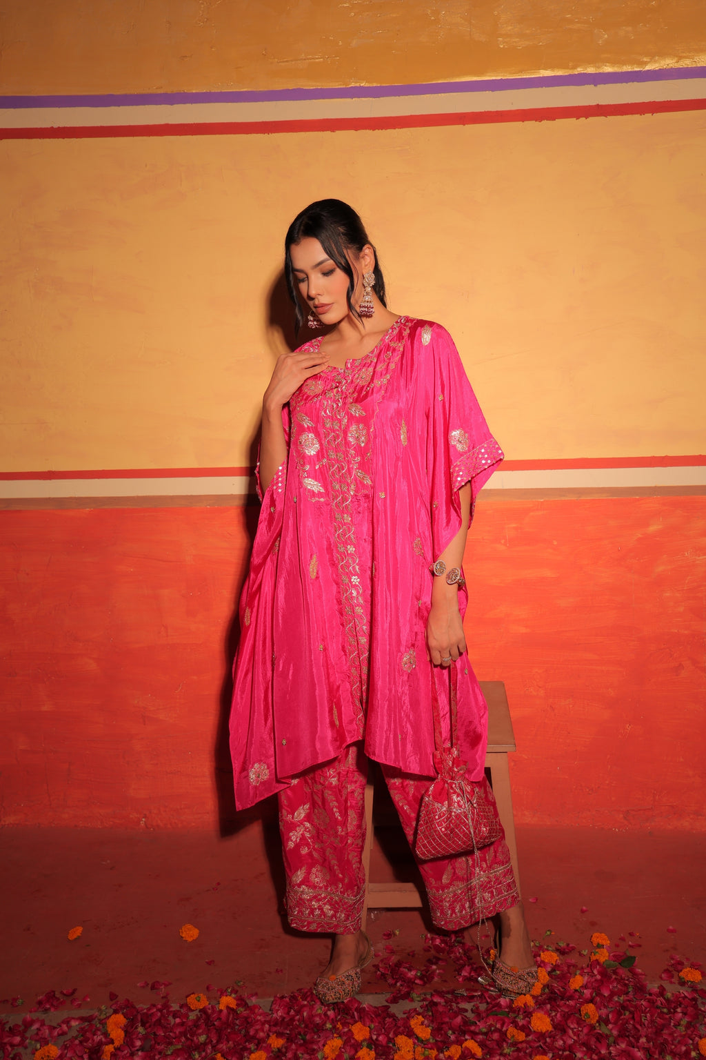 Fuchsia Brocade Kaftan Set
