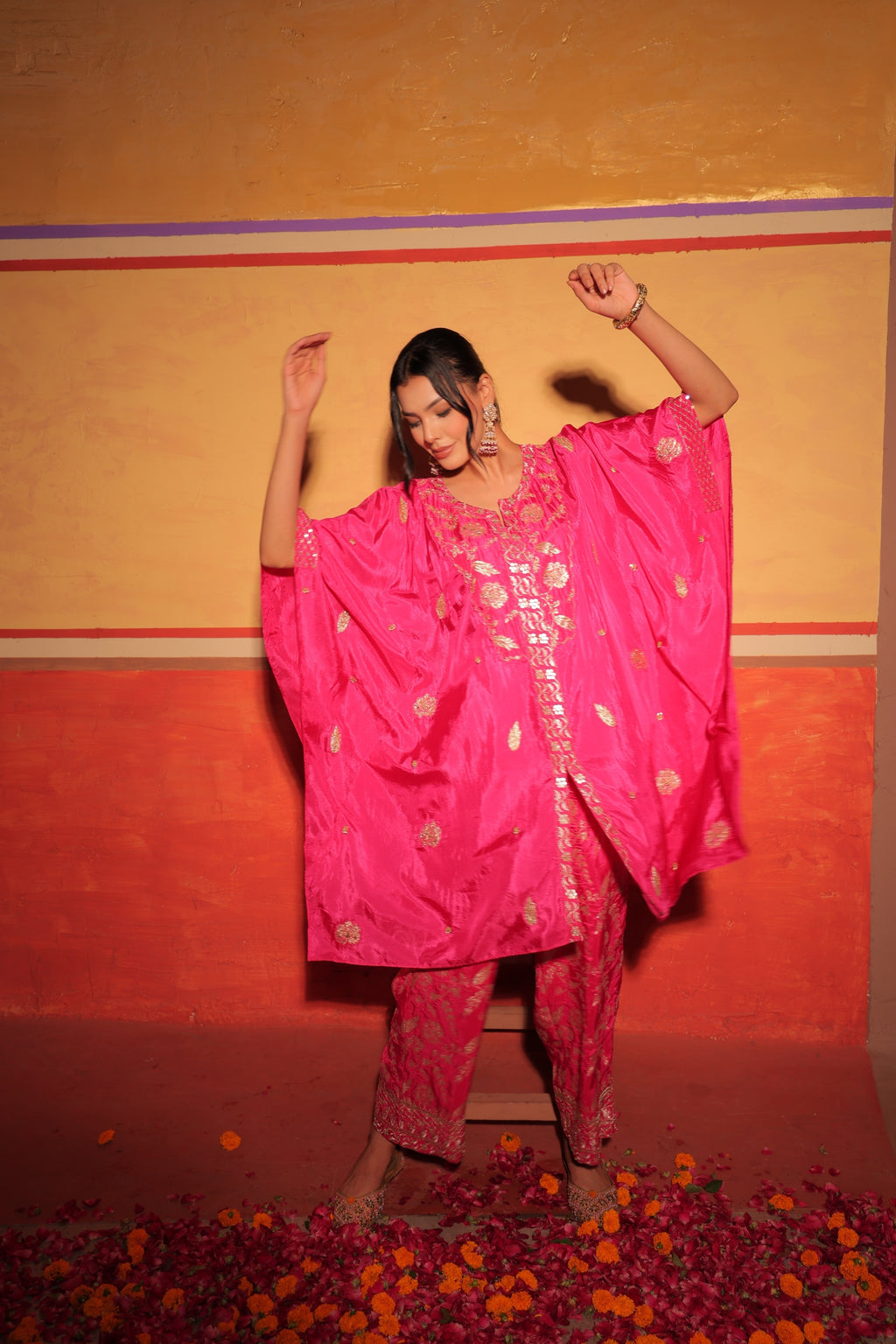Fuchsia Brocade Kaftan Set