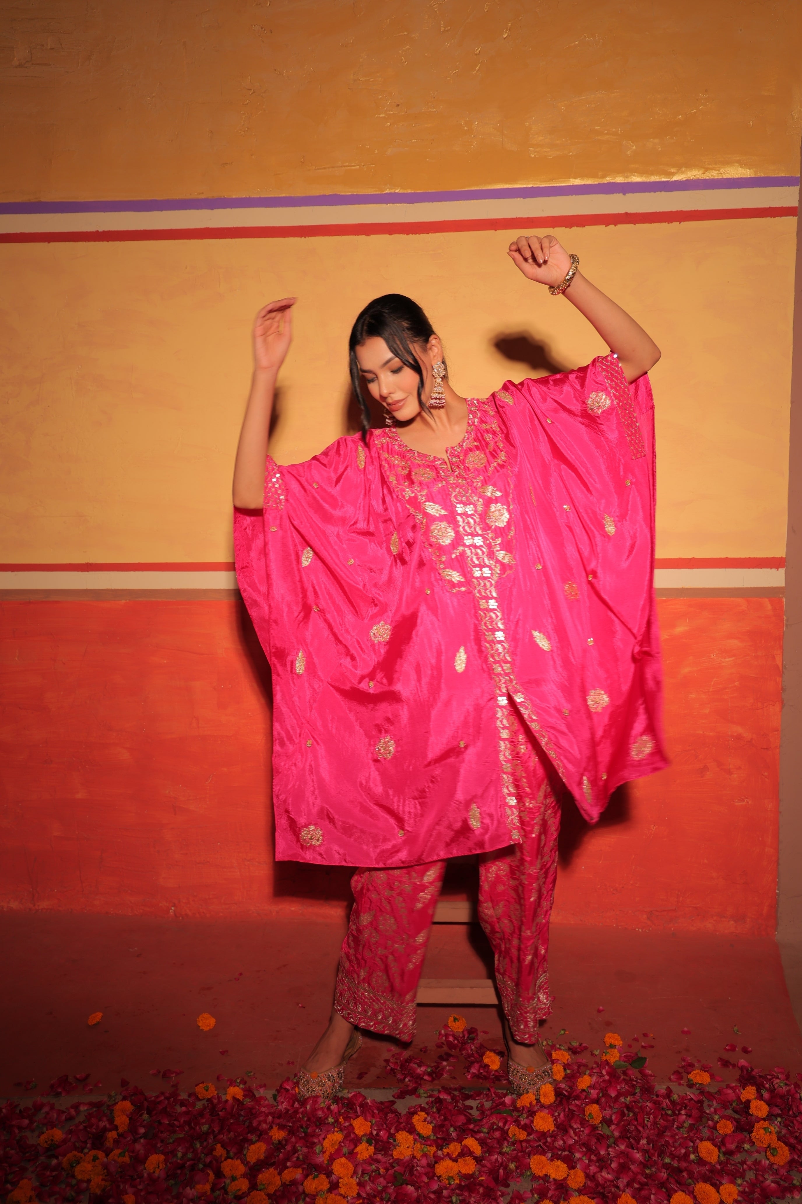 Fuchsia Brocade Kaftan Set