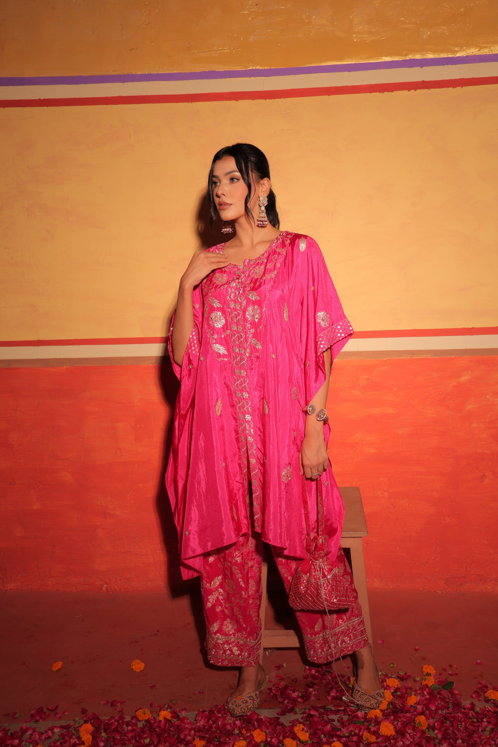 Fuchsia Brocade Kaftan Set