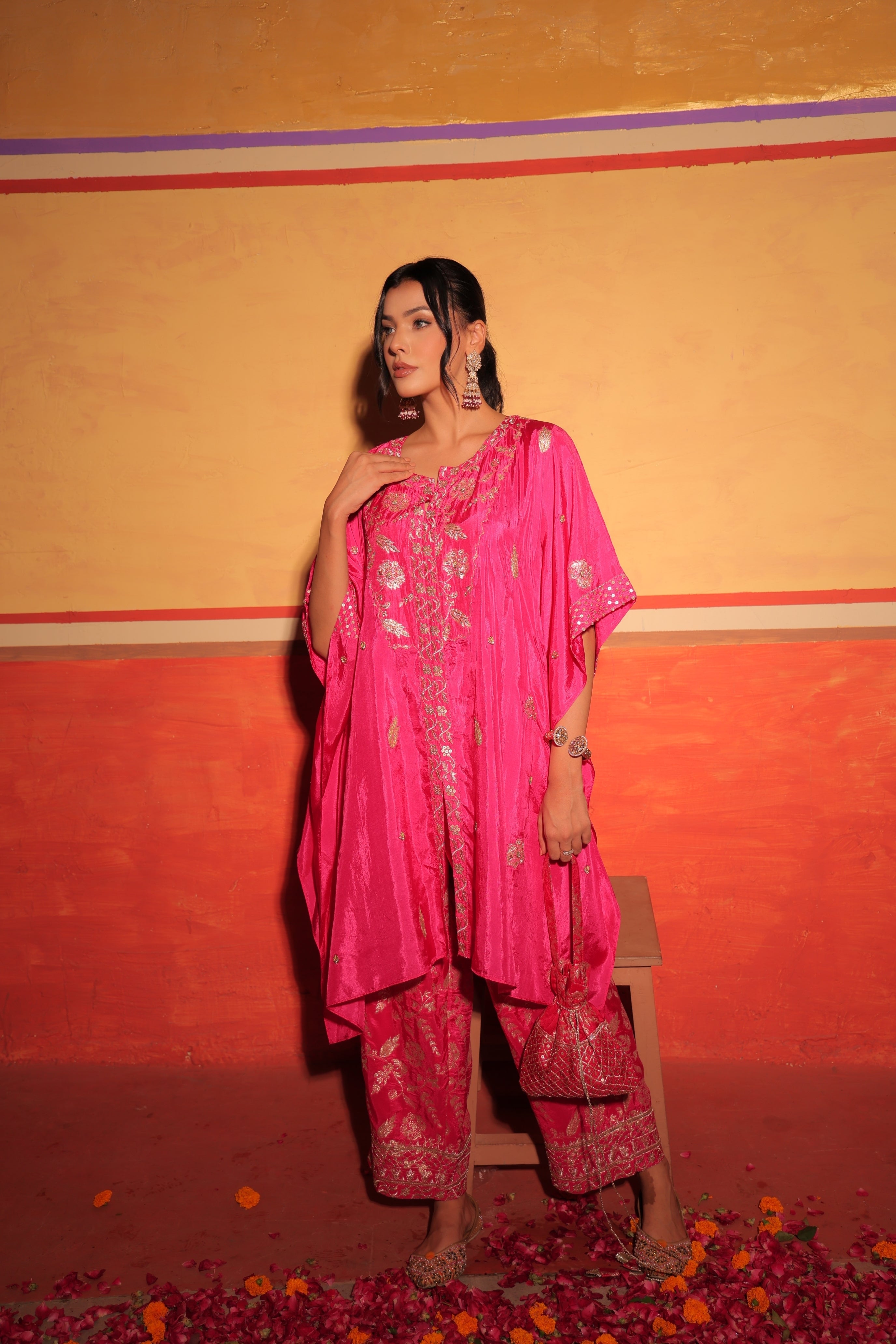 Fuchsia Brocade Kaftan Set
