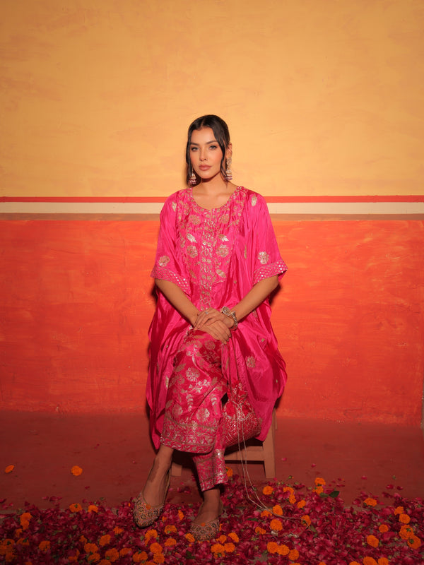 Fuchsia Brocade Kaftan Set