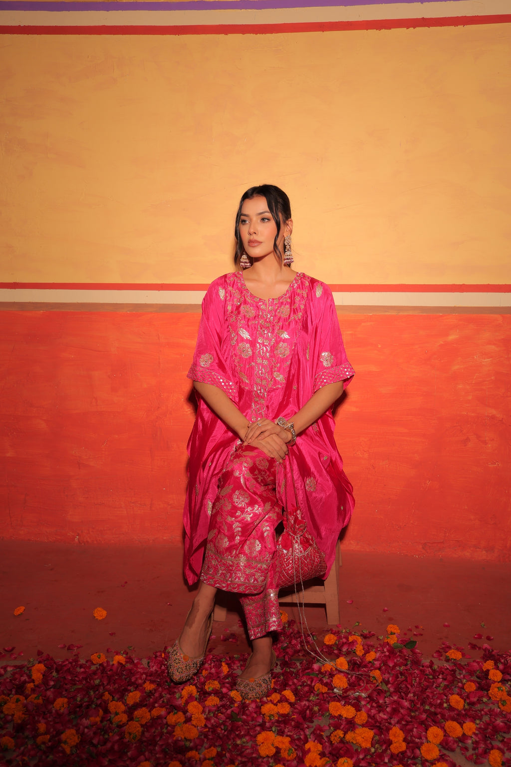 Fuchsia Brocade Kaftan Set