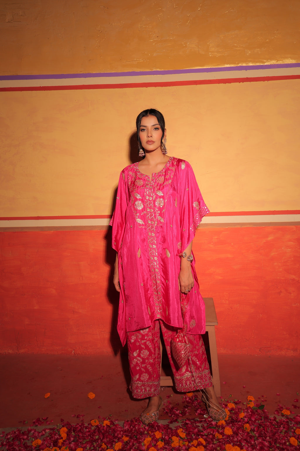 Fuchsia Brocade Kaftan Set