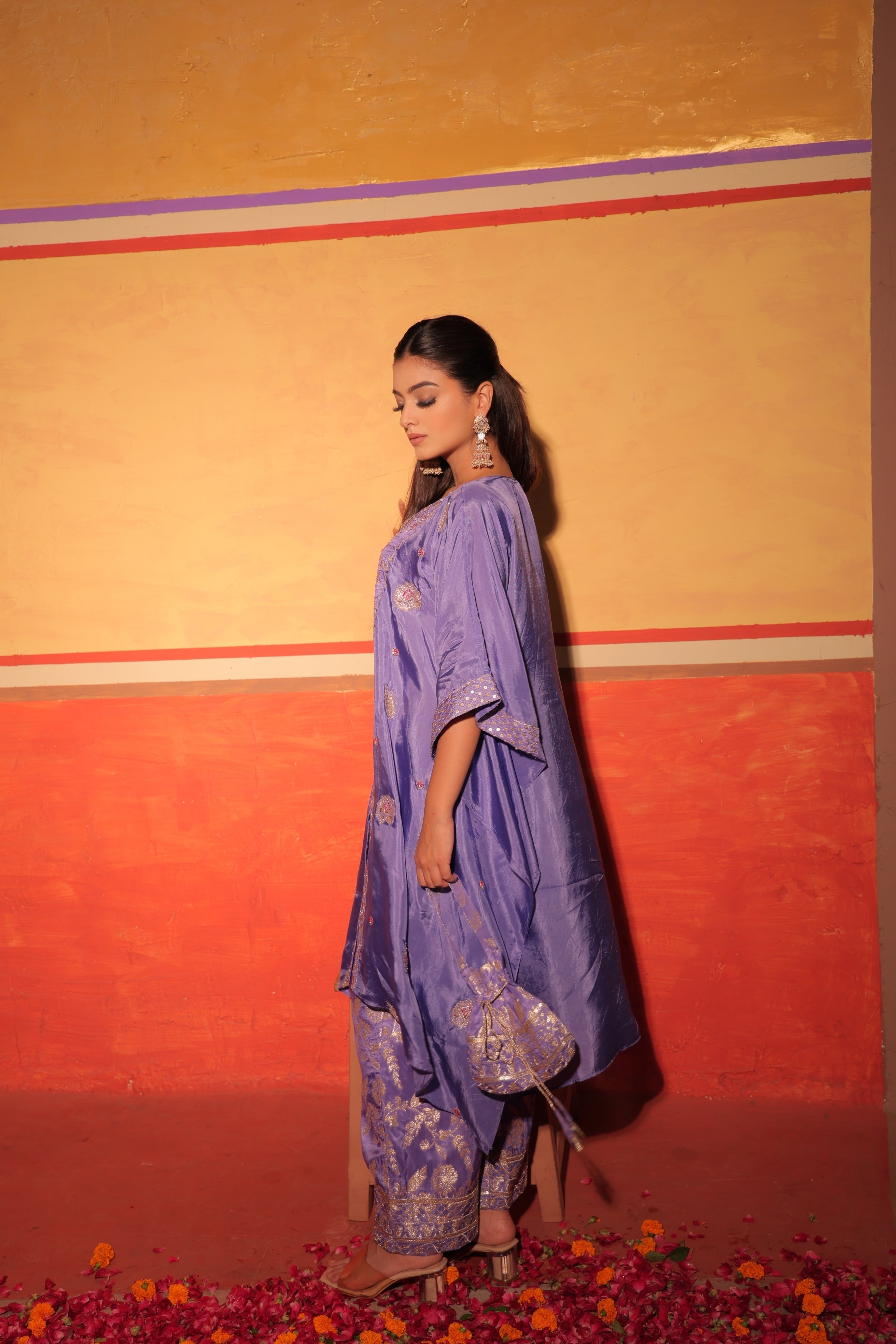 Lavender Brocade Kaftan Set