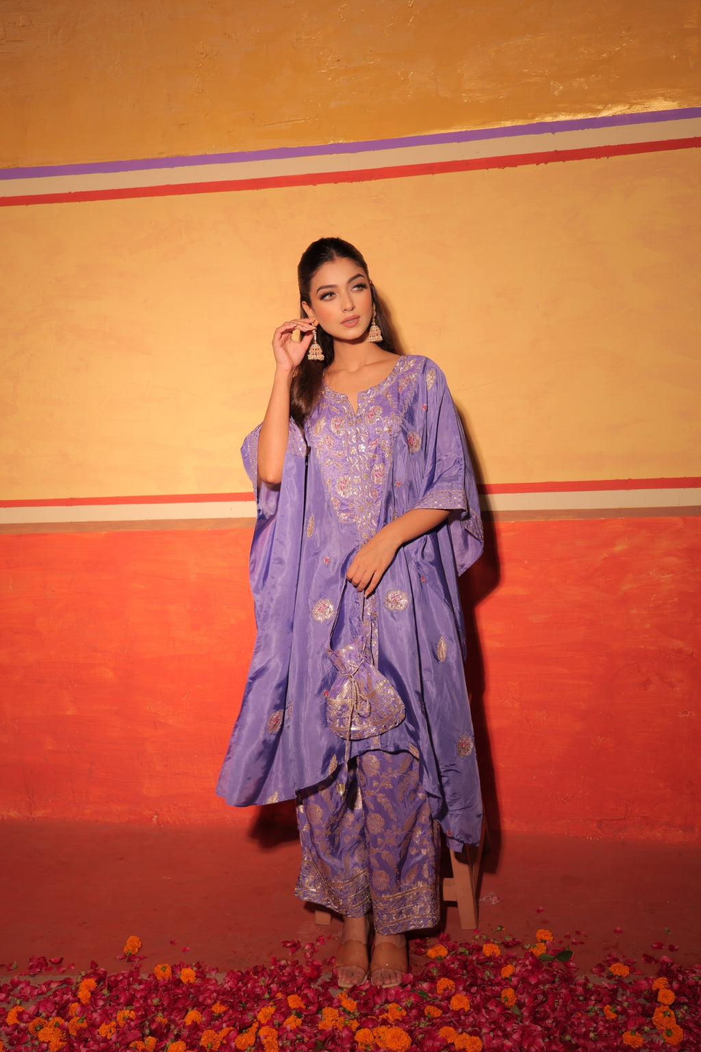 Lavender Brocade Kaftan Set