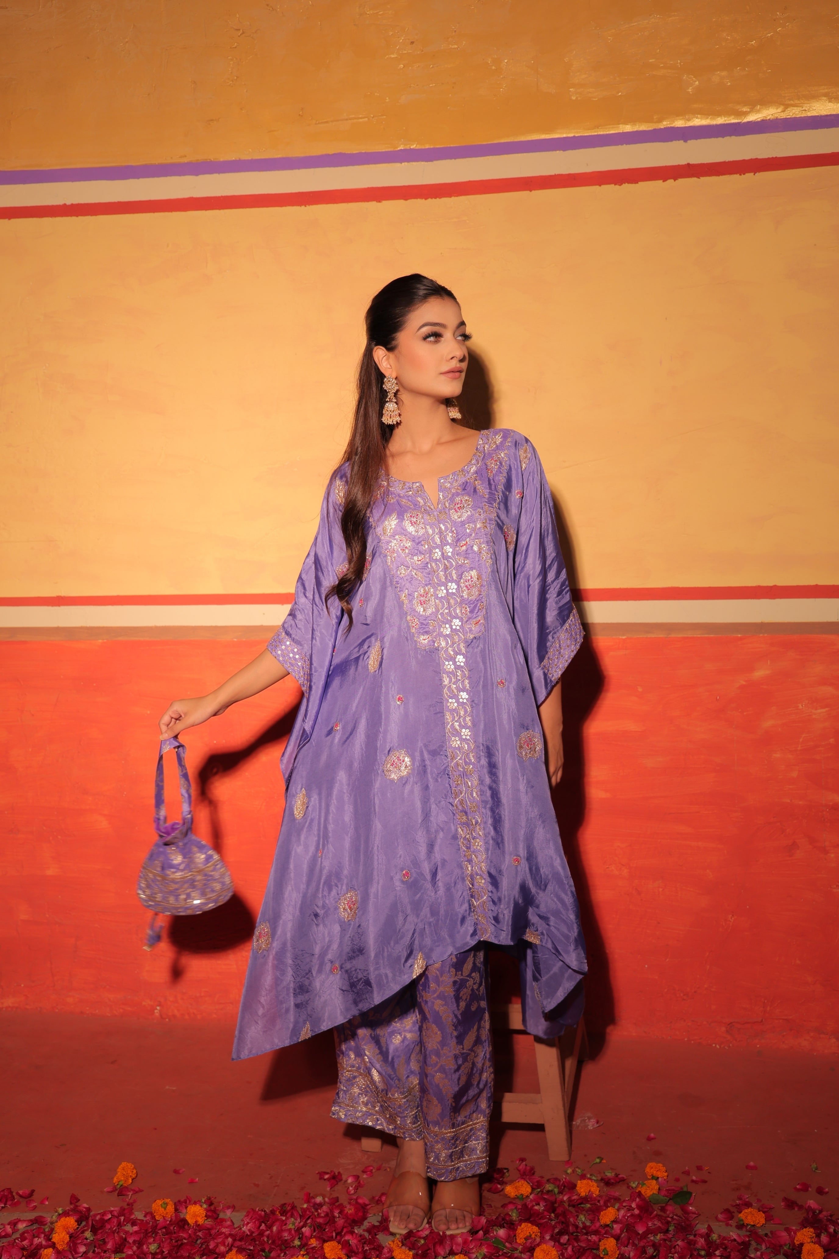 Lavender Brocade Kaftan Set