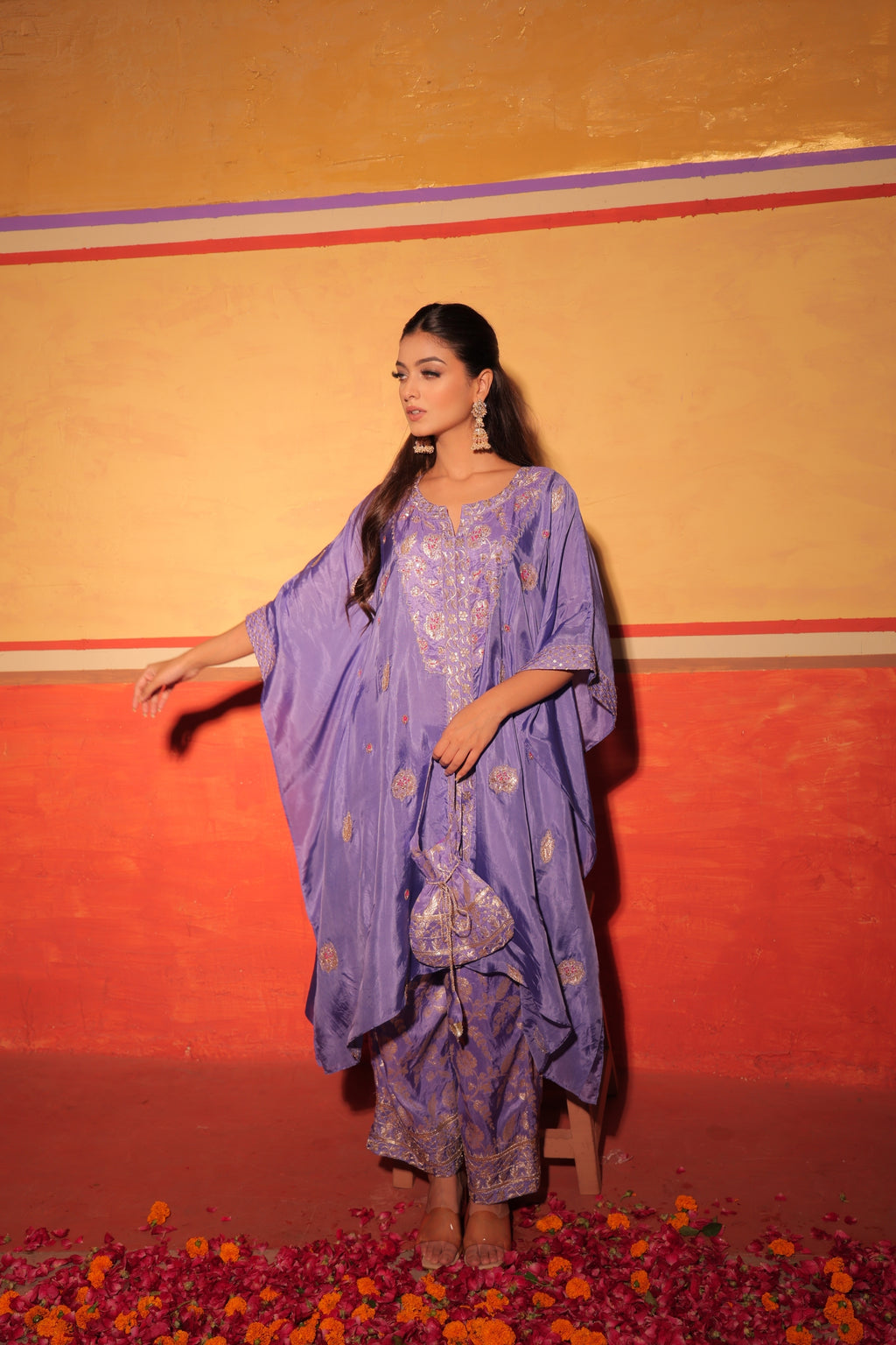 Lavender Brocade Kaftan Set