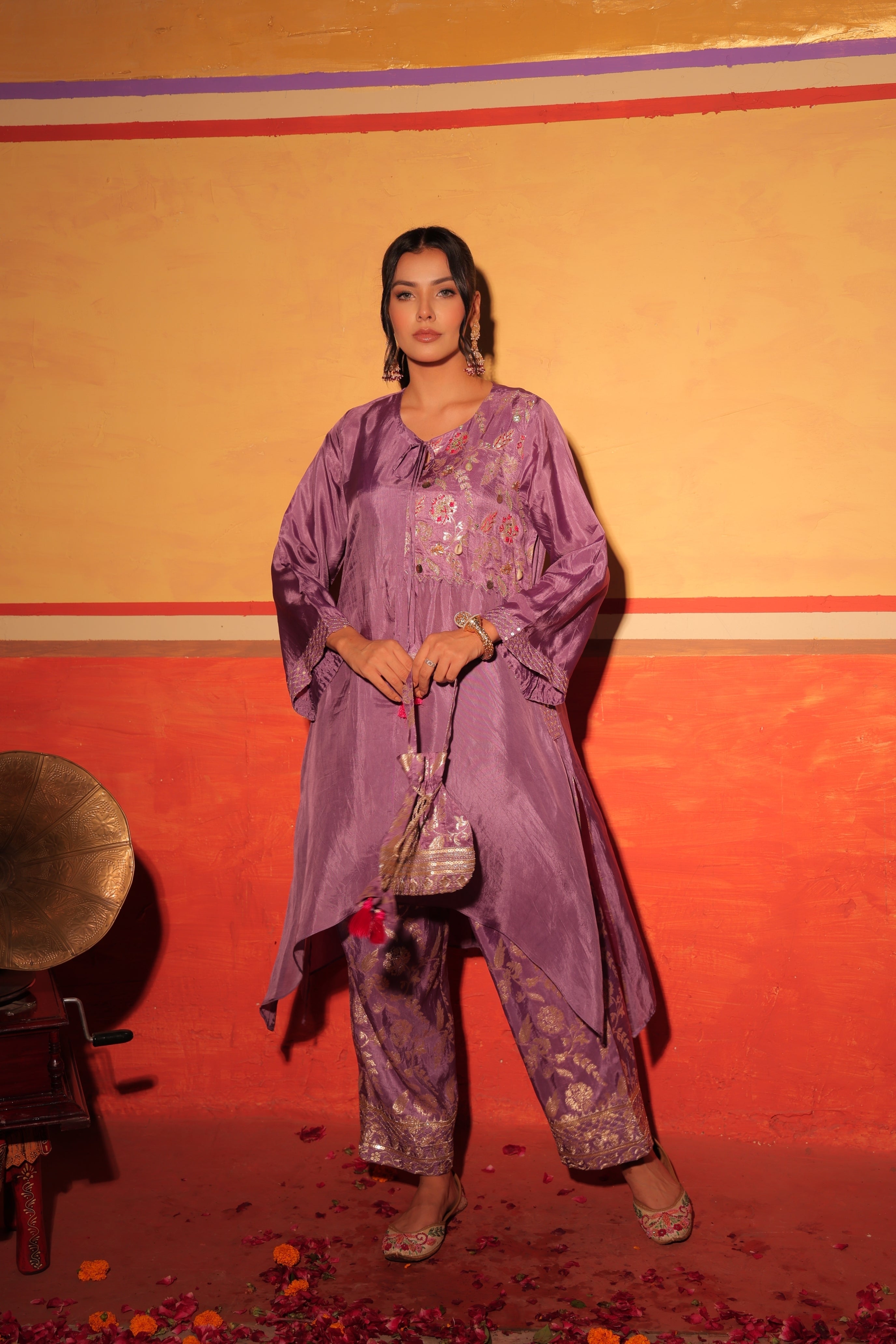 Mauve Brocade Kaftan Set