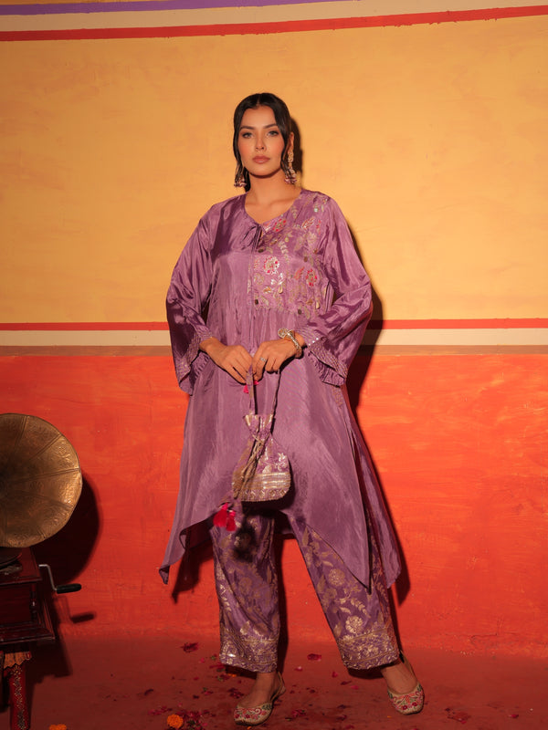 Mauve Brocade Kaftan Set