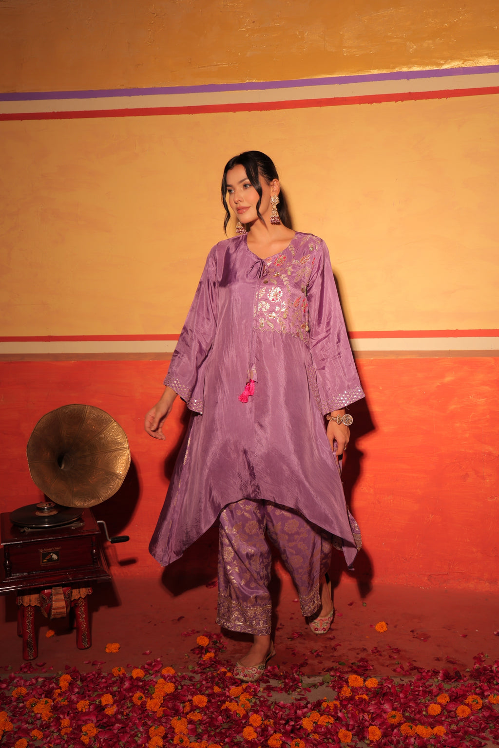 Mauve Brocade Kaftan Set