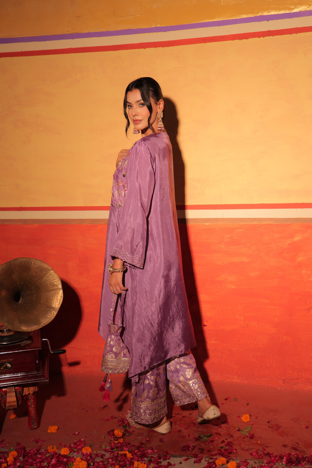 Mauve Brocade Kaftan Set