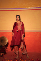 Wine Rust Brocade Kaftan Set