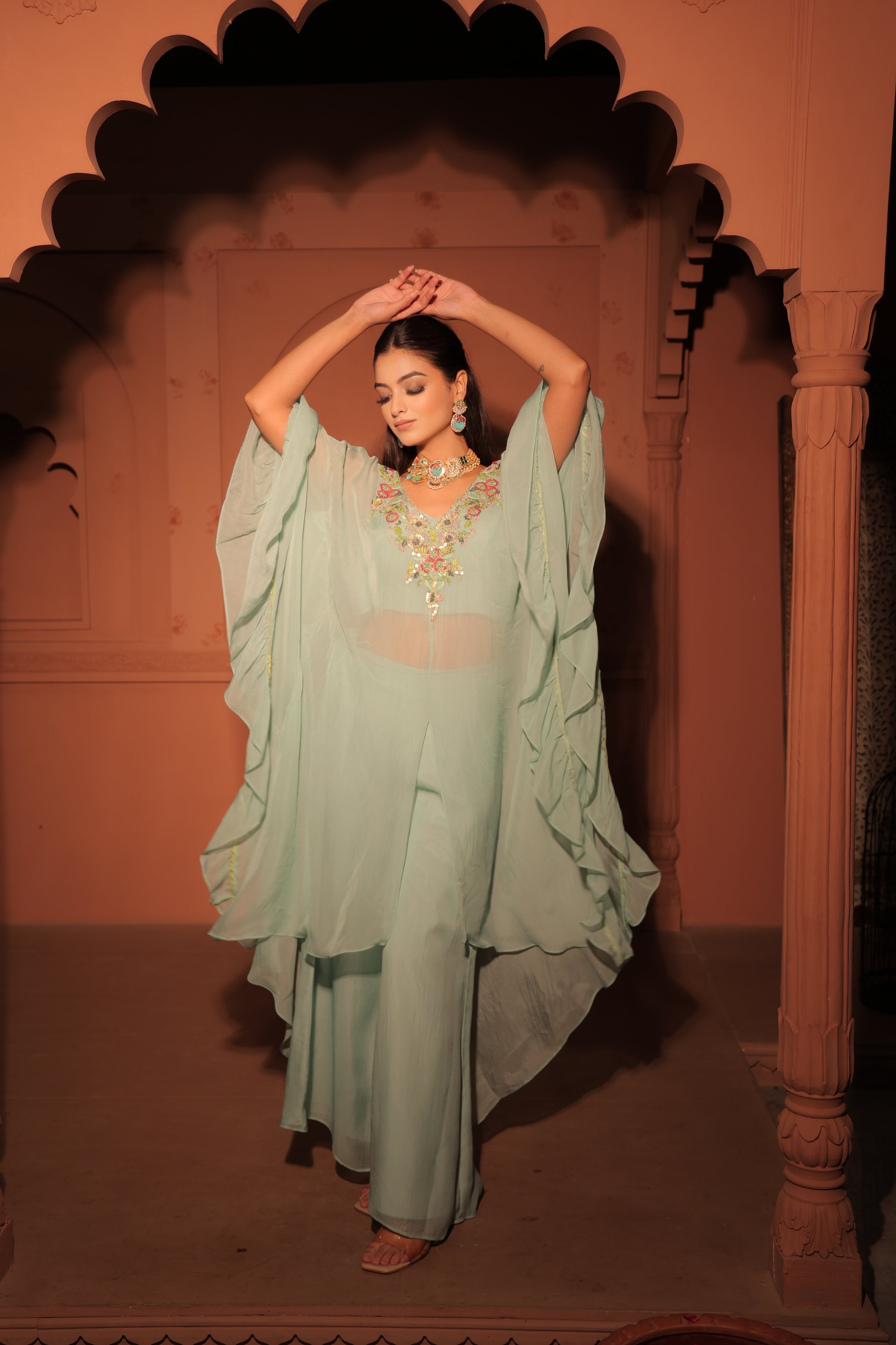 Mint Green Layered Kaftan Set