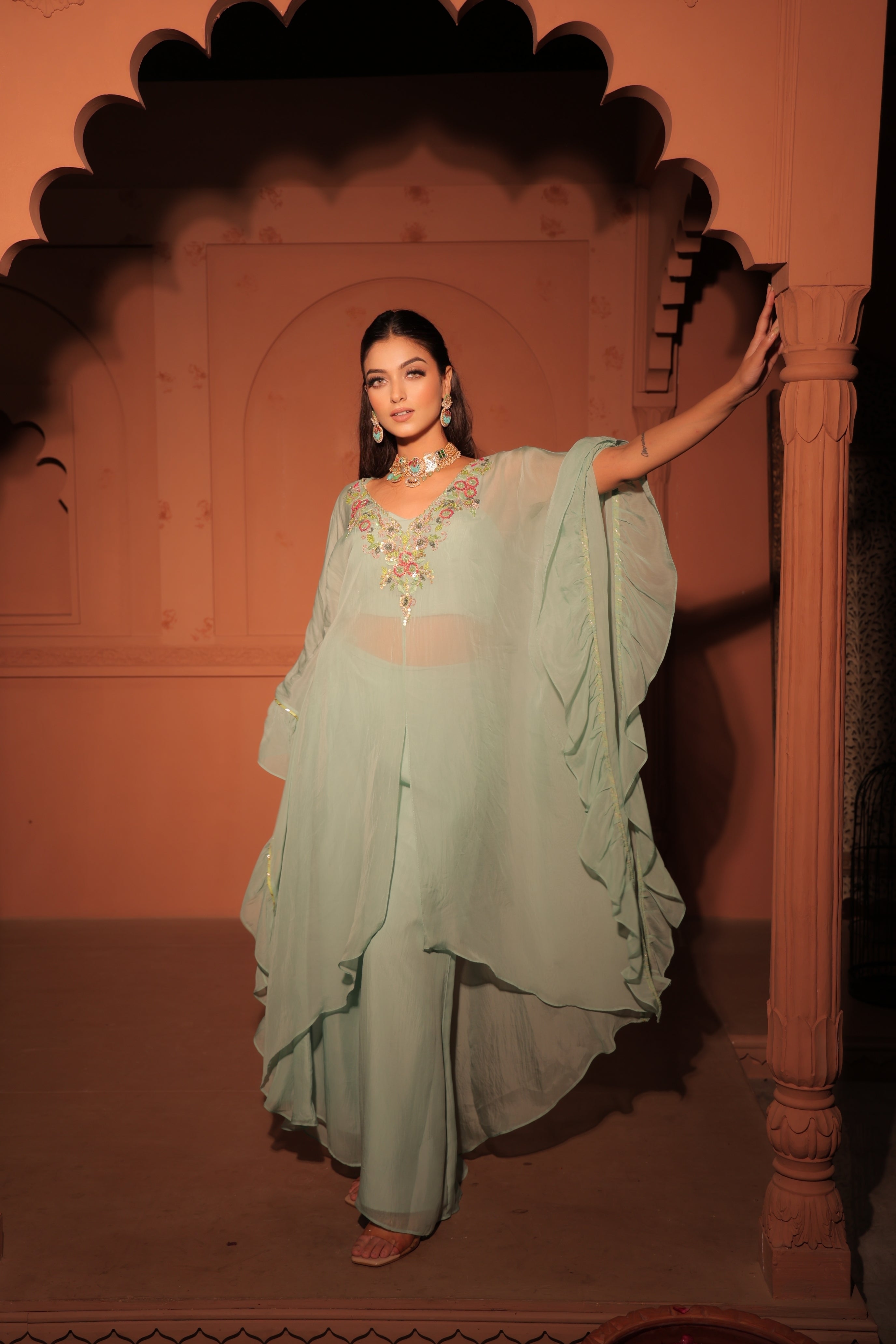 Mint Green Layered Kaftan Set