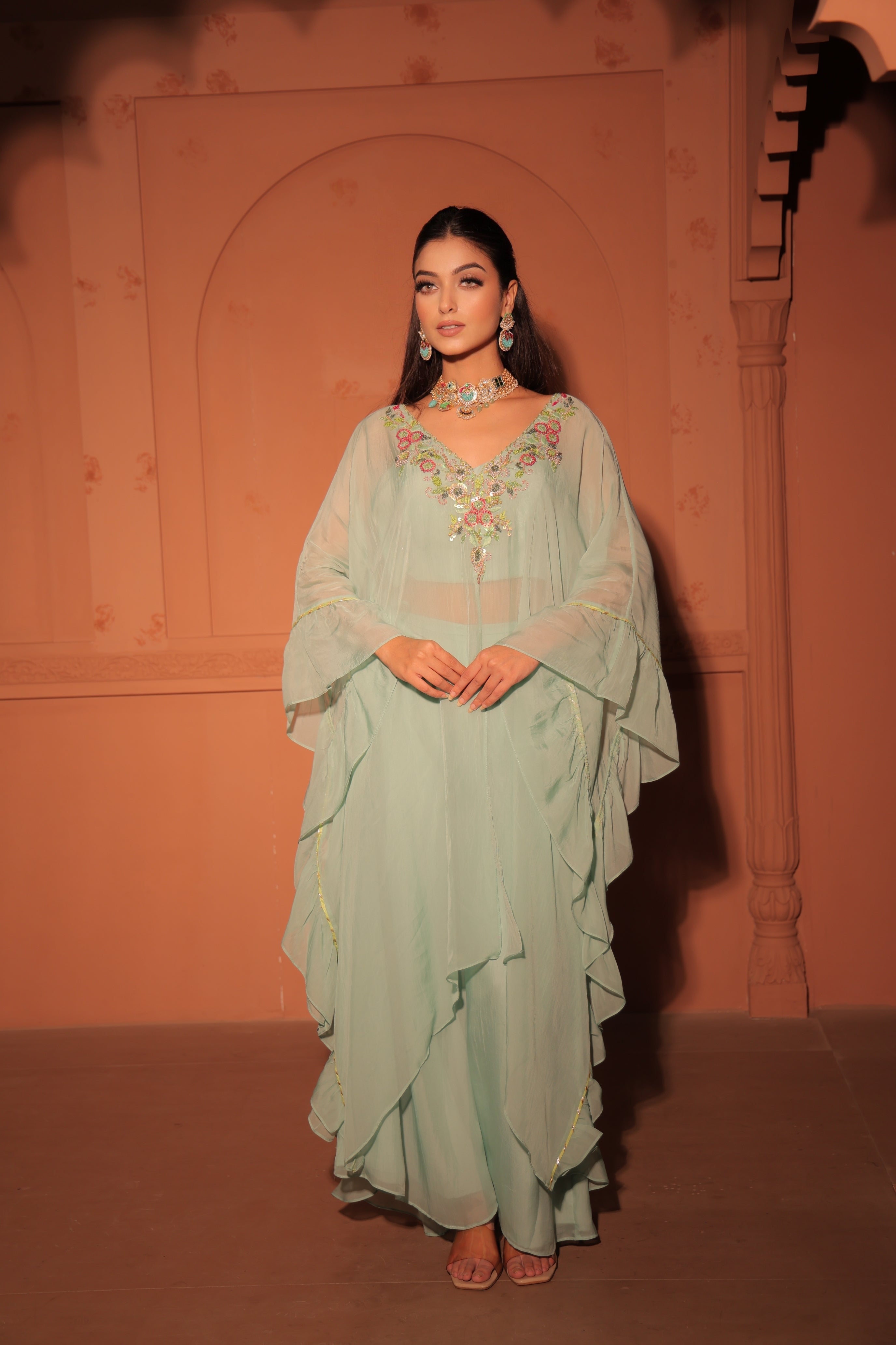 Mint Green Layered Kaftan Set