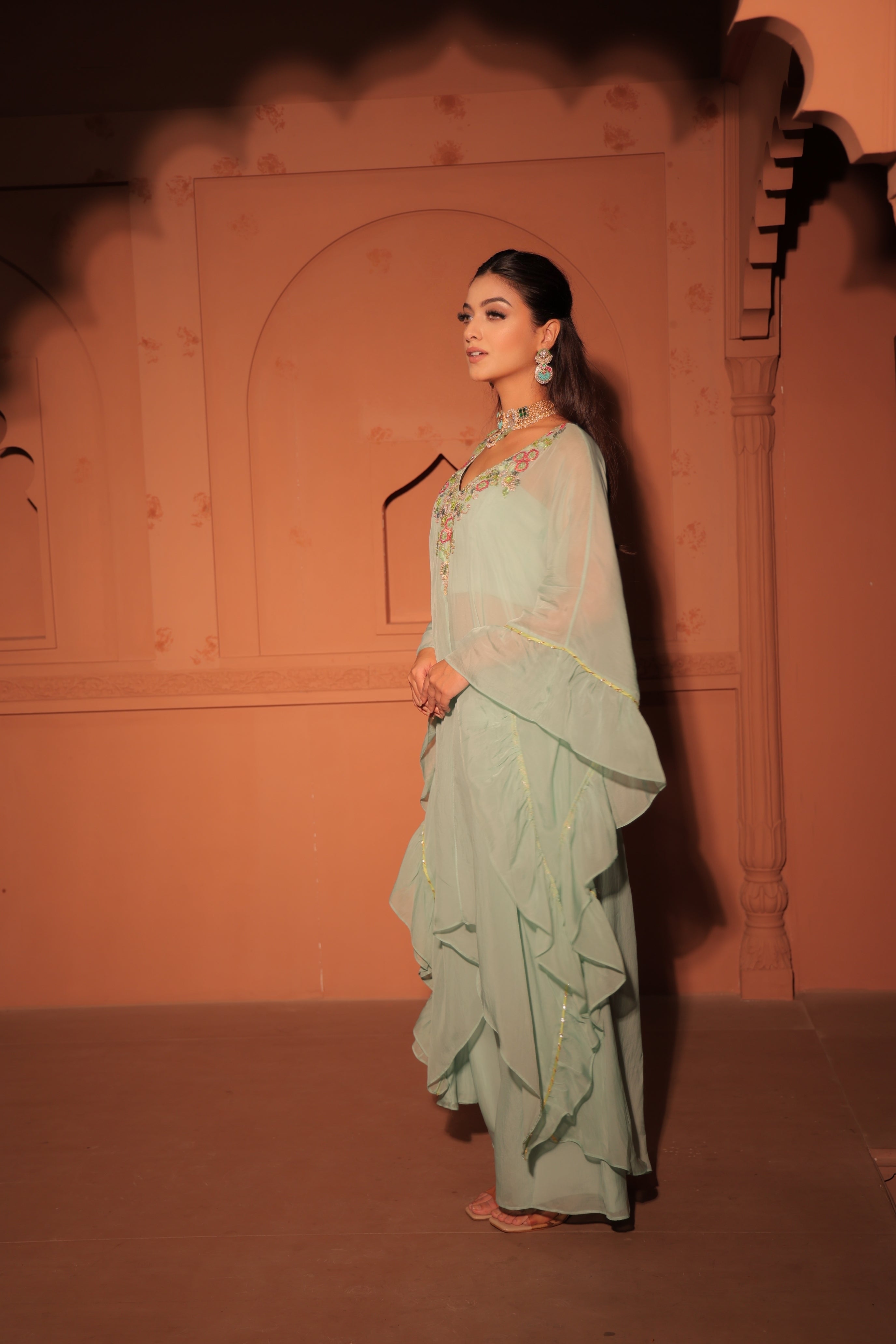 Mint Green Layered Kaftan Set