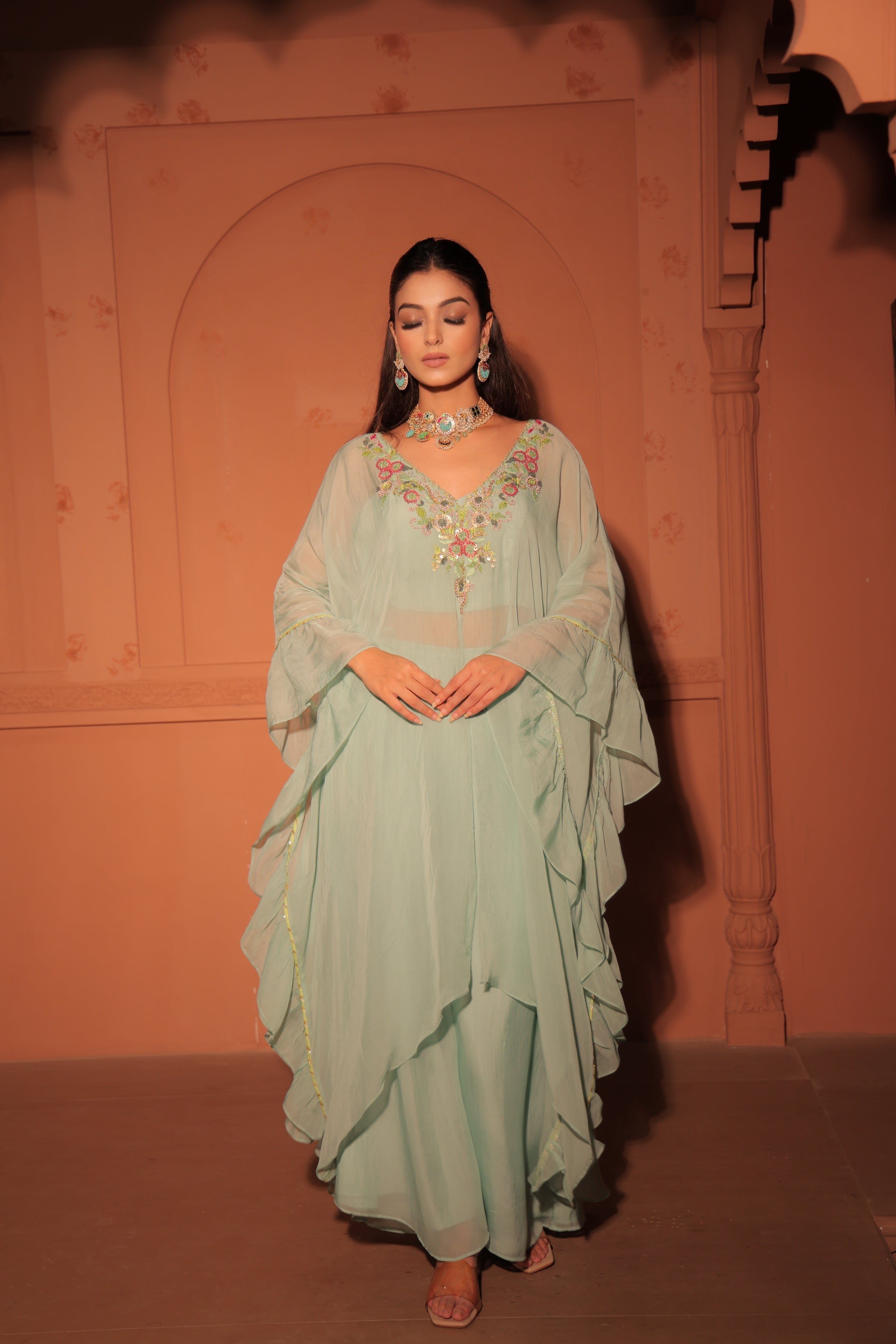 Mint Green Layered Kaftan Set