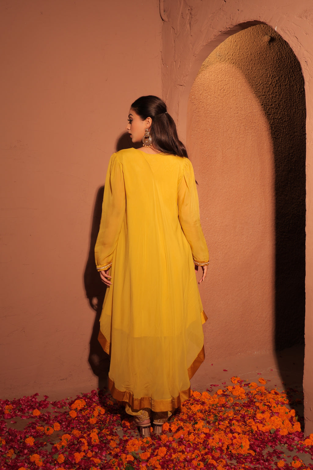 Mustard Yellow Embellished Kaftan Set