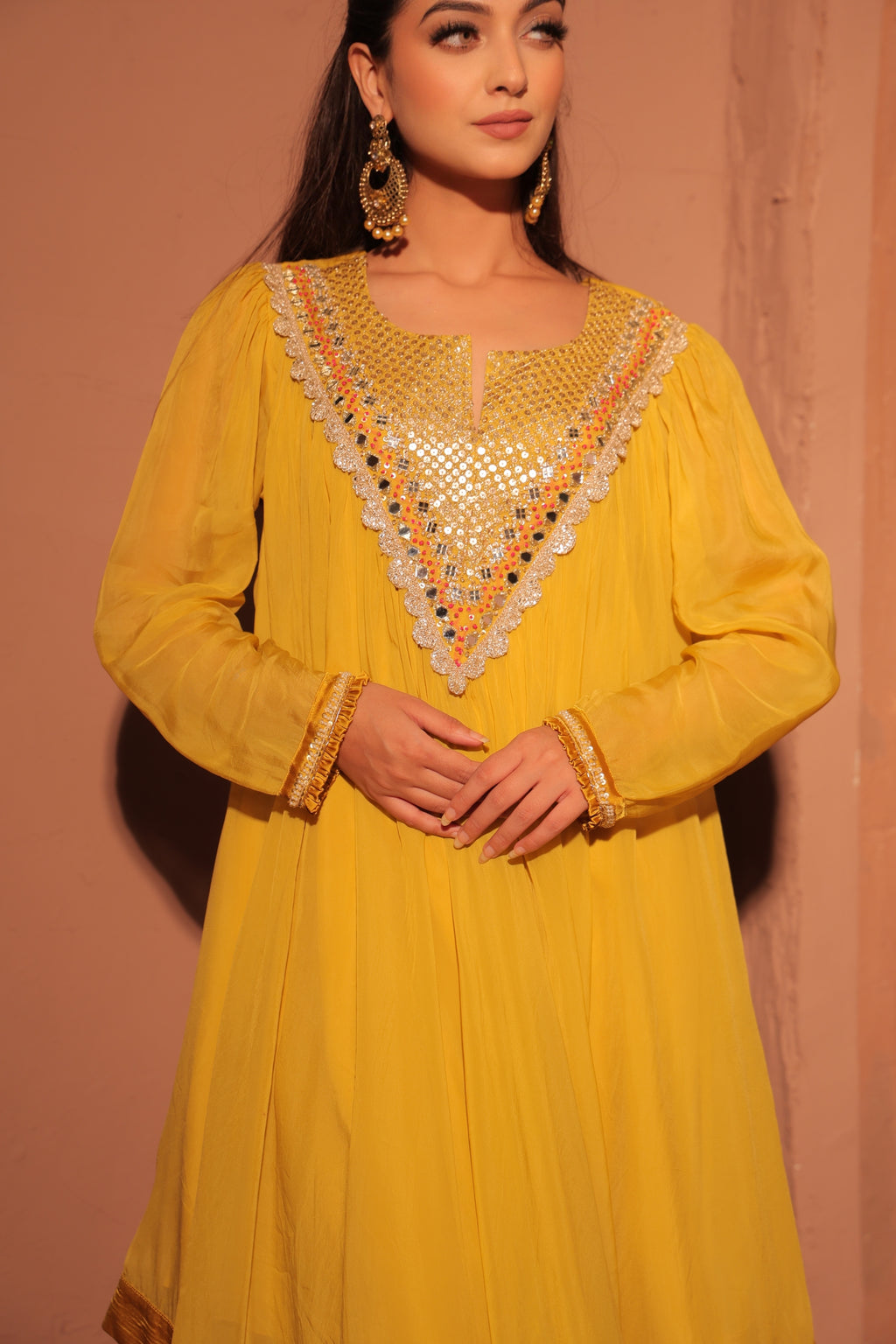 Mustard Yellow Embellished Kaftan Set