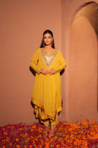 Mustard Yellow Embellished Kaftan Set