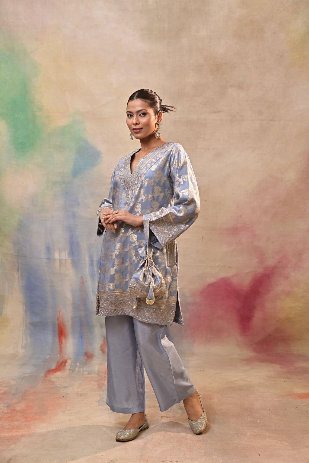 Powder Blue Brocade Co-ord Set