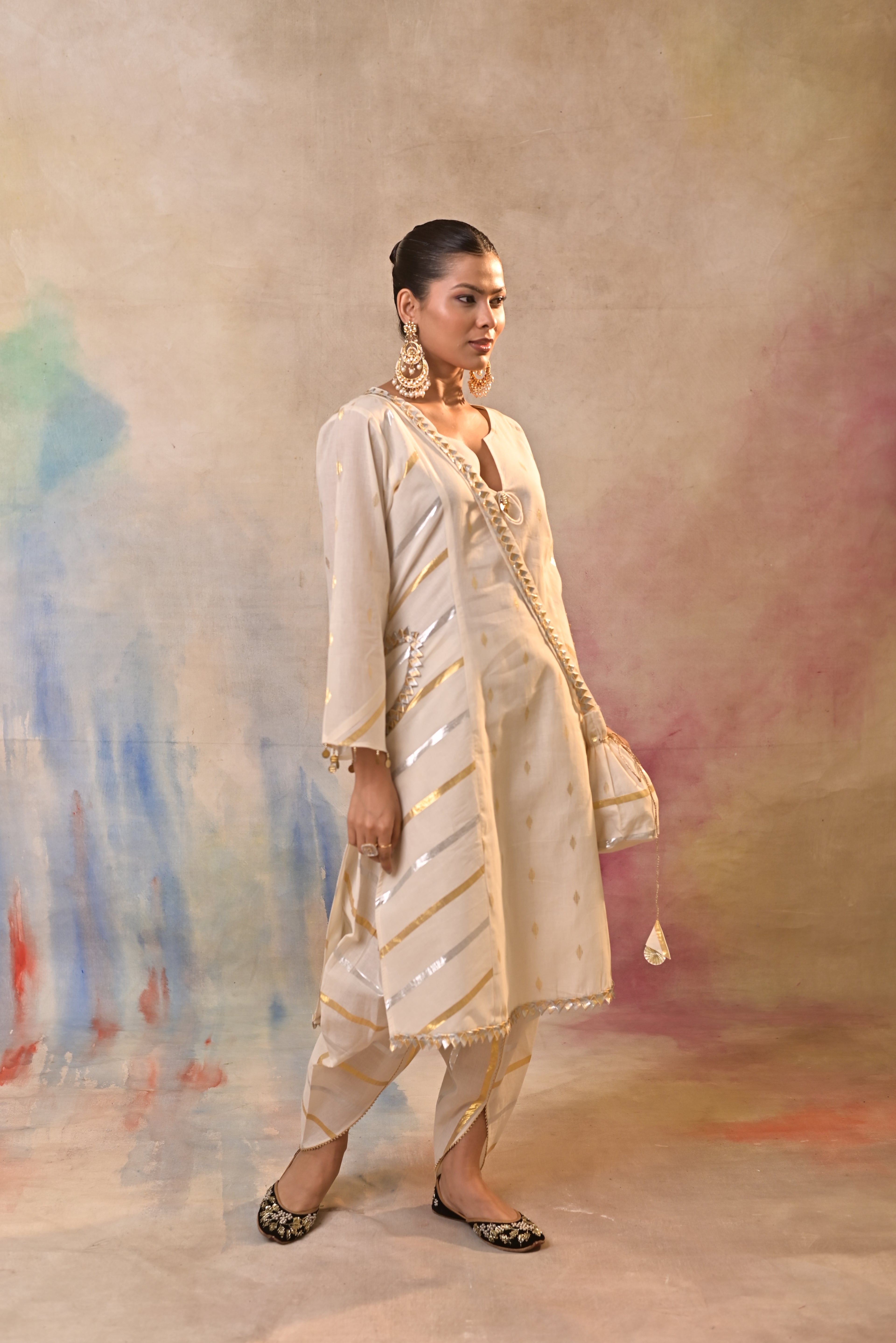 Ivory Gold Angrakha Kurta Set