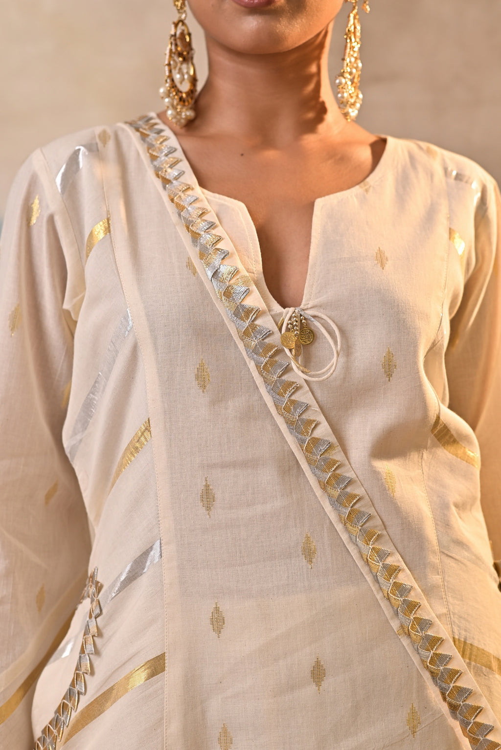 Ivory Gold Angrakha Kurta Set