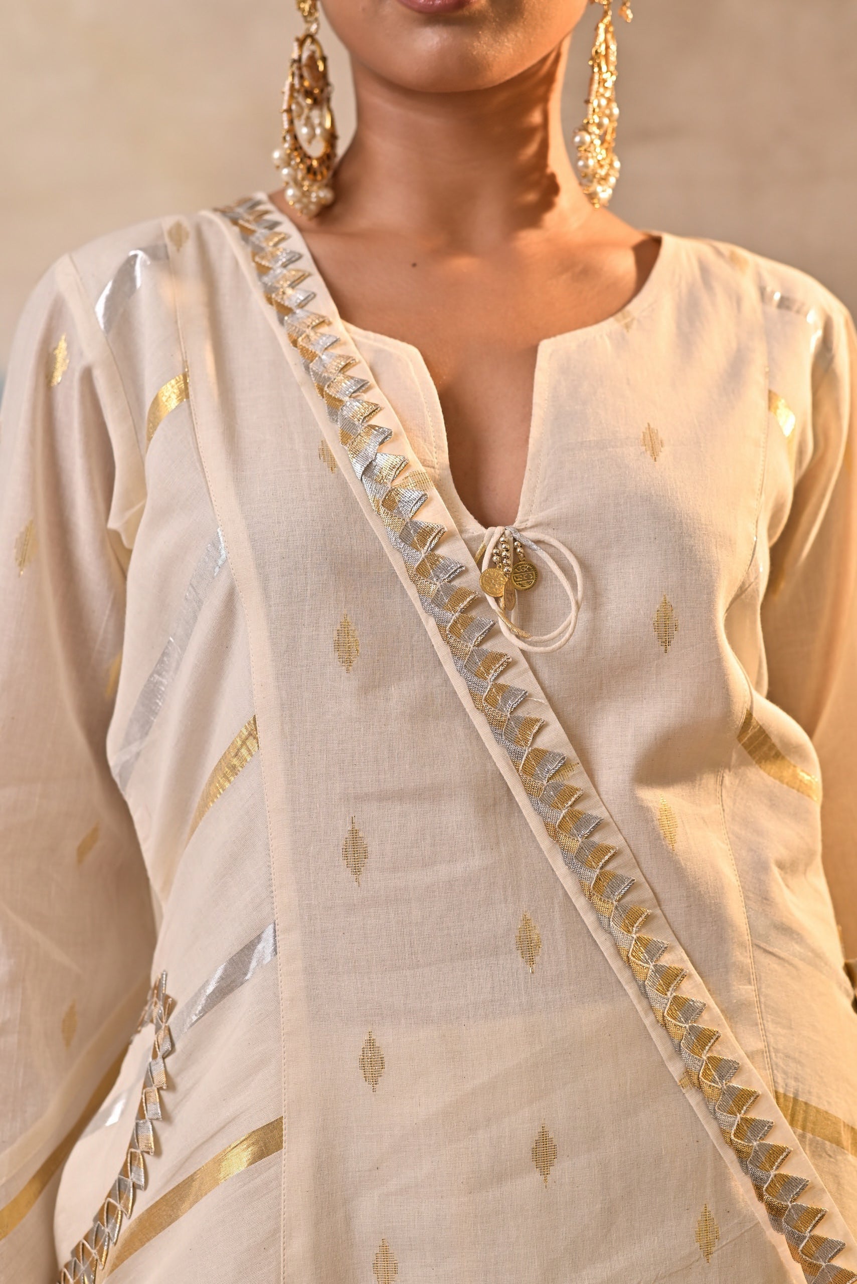 Ivory Gold Angrakha Kurta Set
