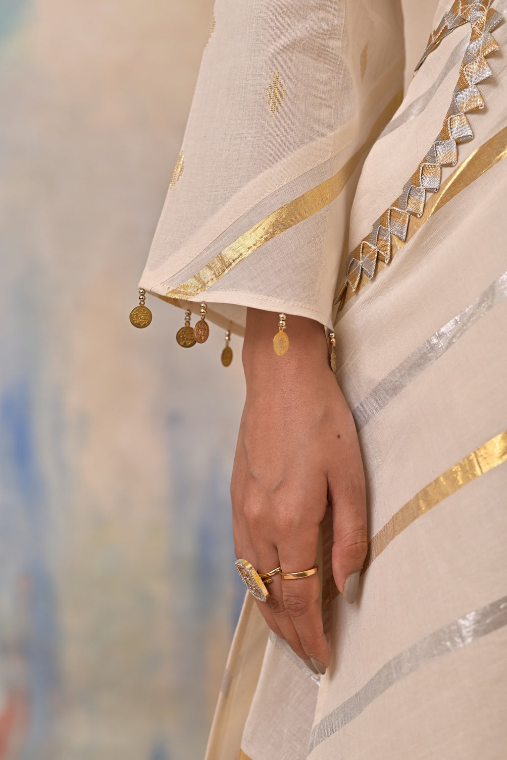 Ivory Gold Angrakha Kurta Set