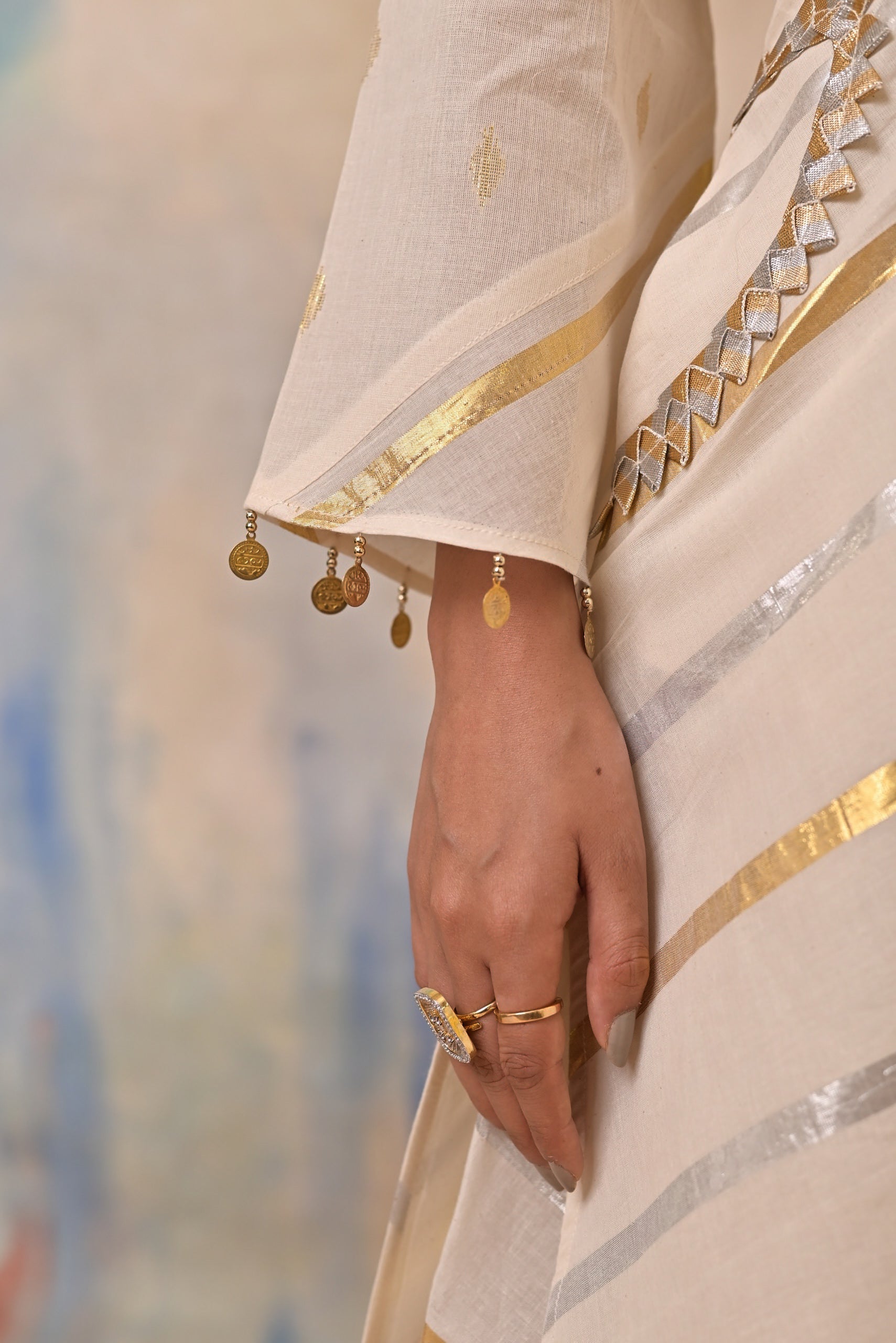 Ivory Gold Angrakha Kurta Set