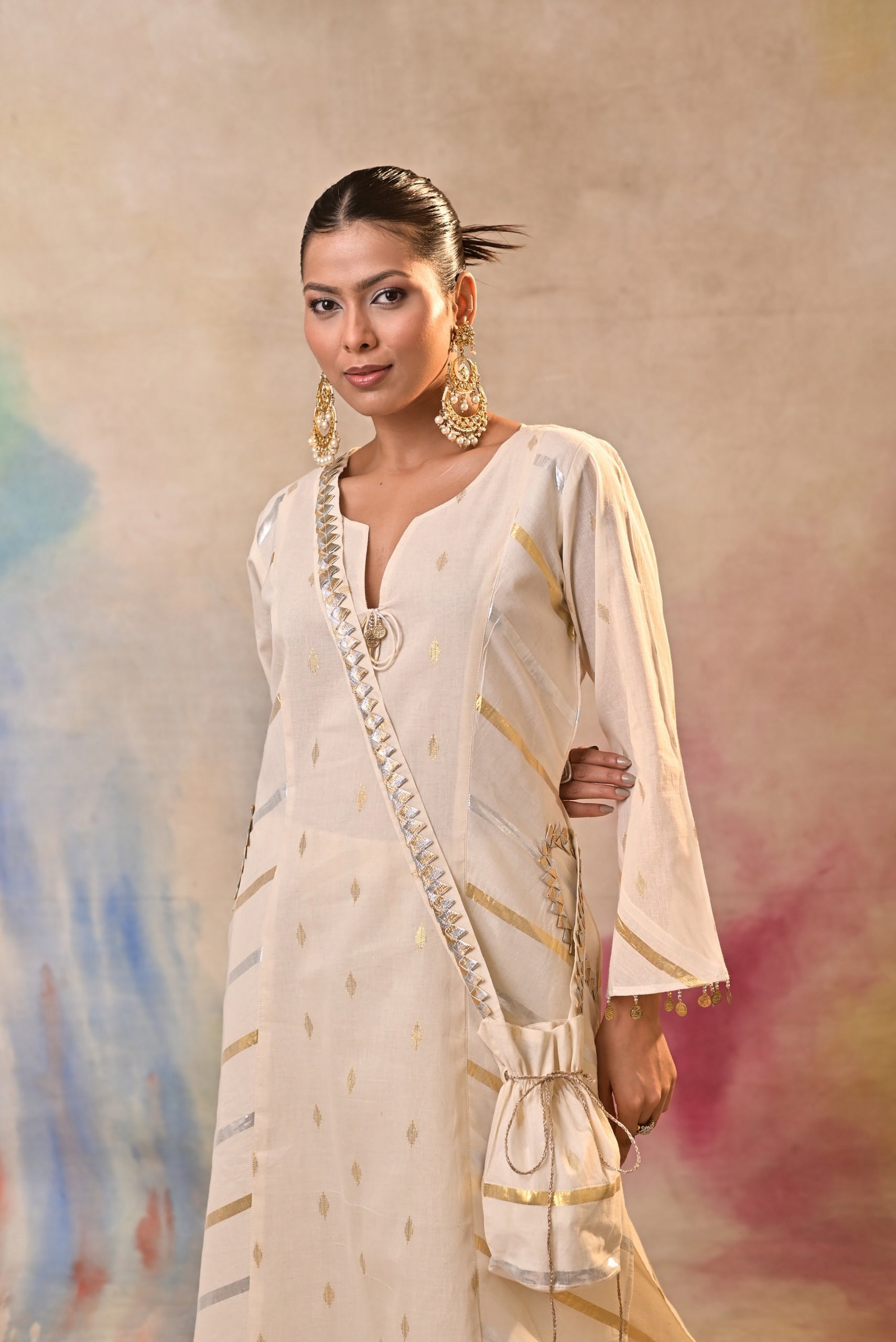 Ivory Gold Angrakha Kurta Set