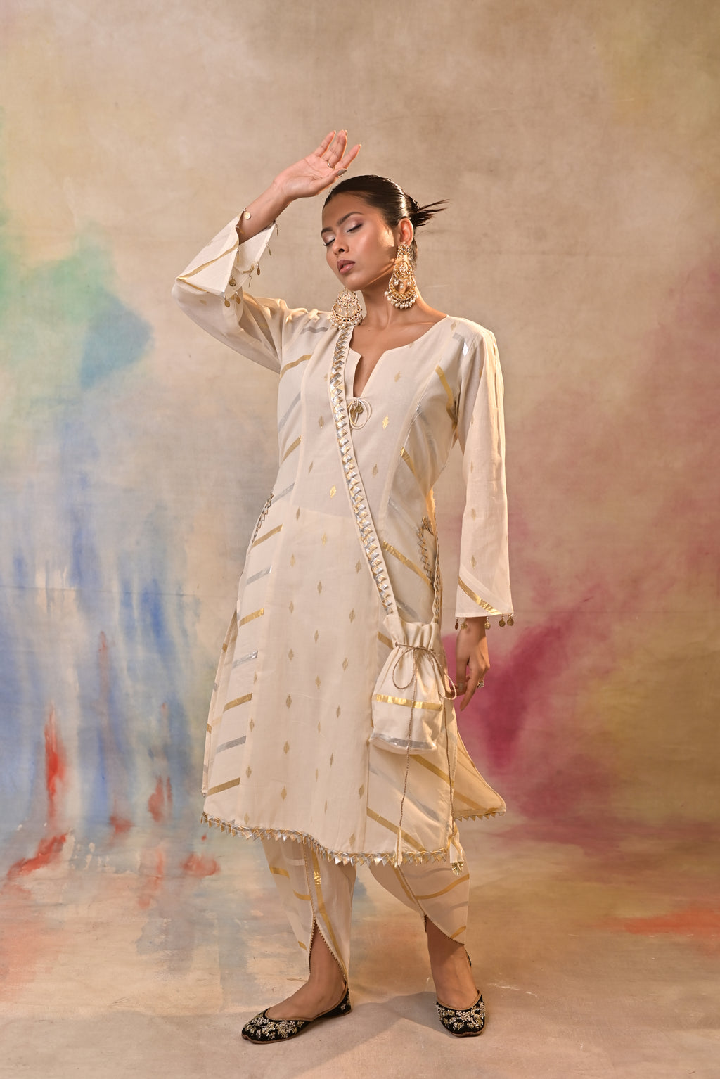 Ivory Gold Angrakha Kurta Set
