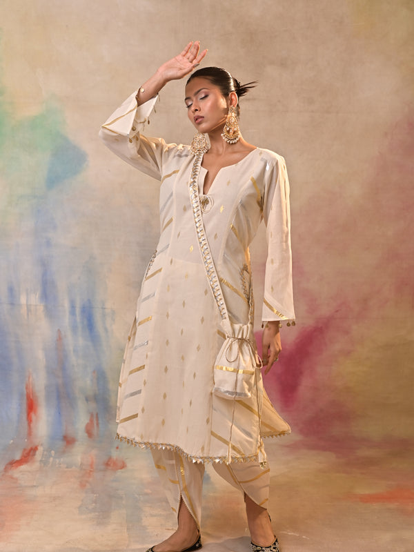 Ivory Gold Angrakha Kurta Set