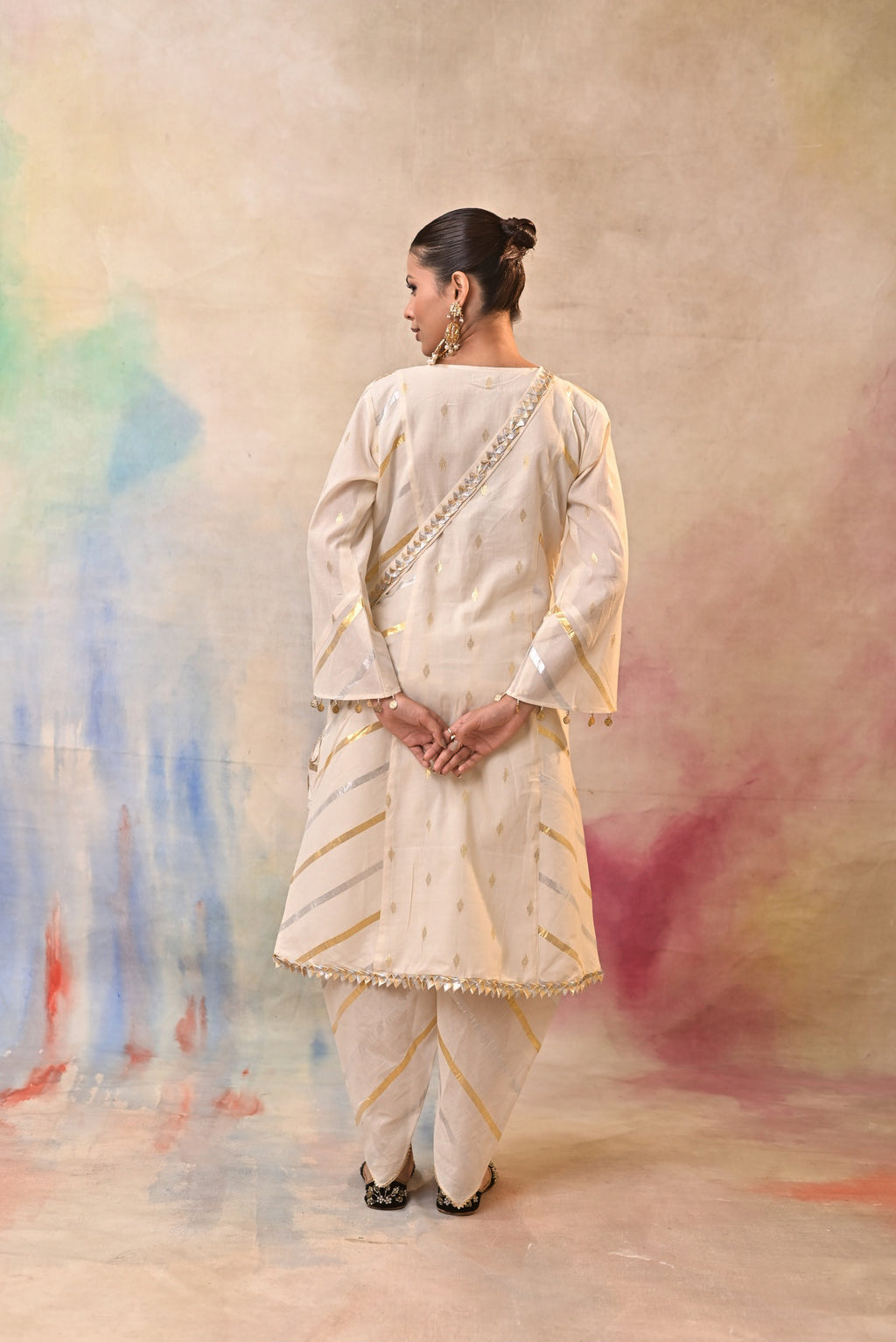 Ivory Gold Angrakha Kurta Set