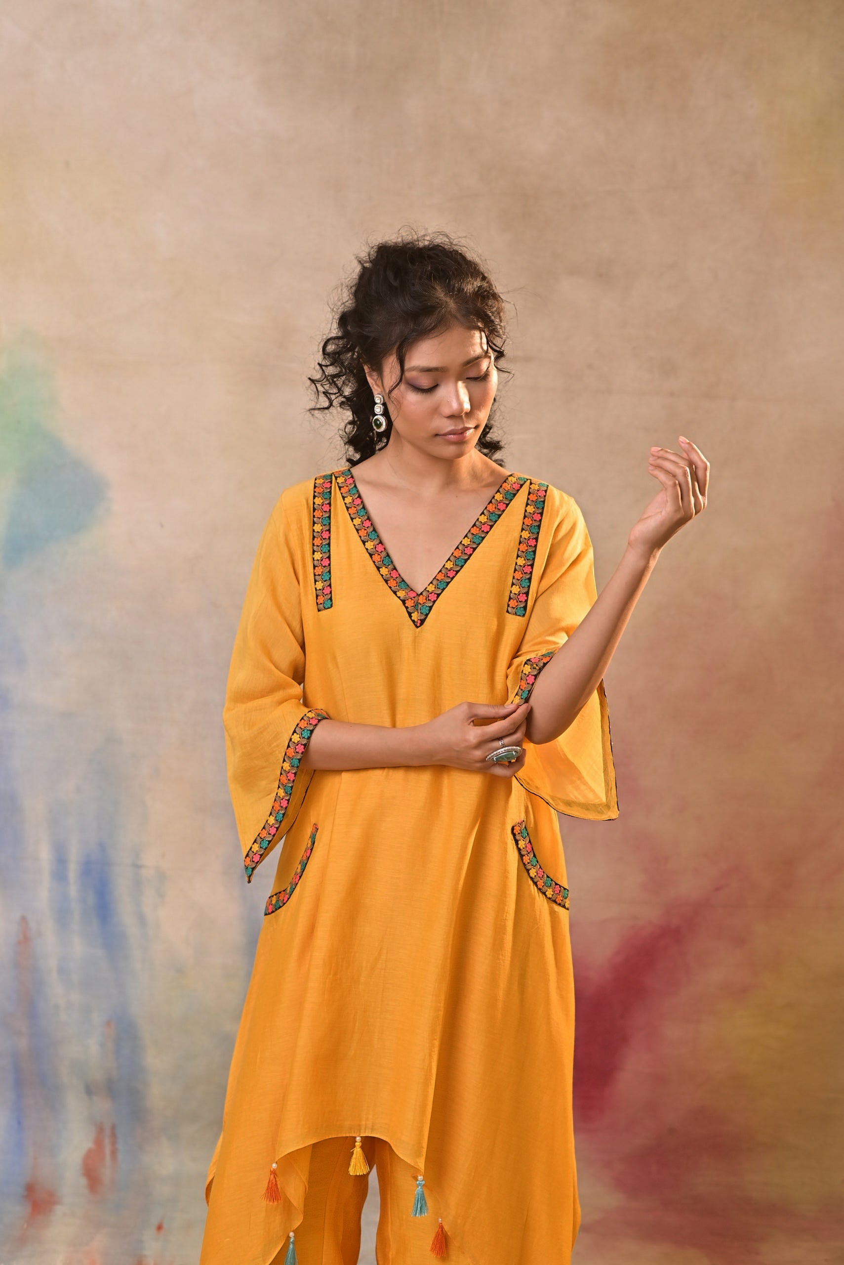 Mustard Tassel Kurta Set