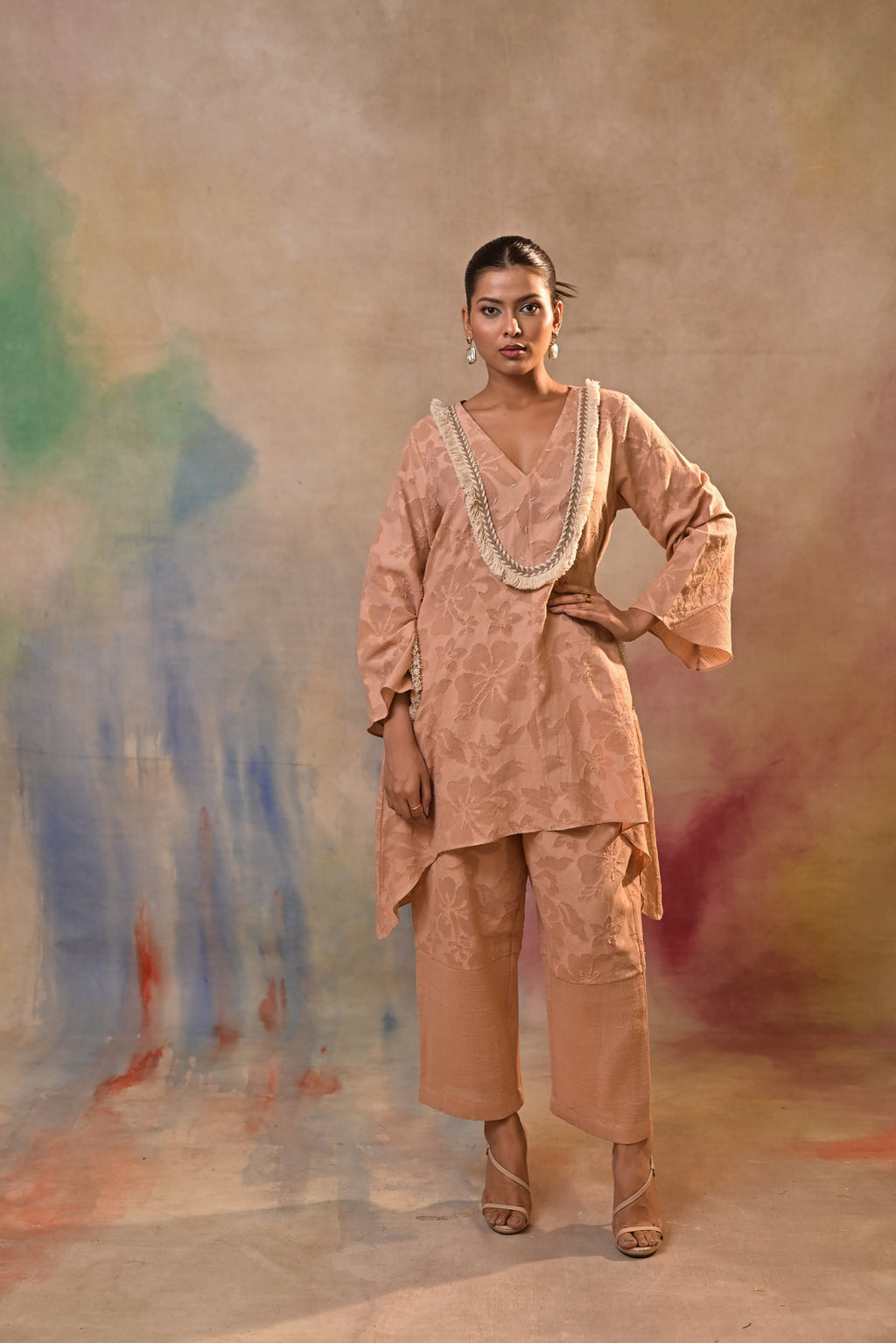 Peach Noor Textured Co-Ord Set