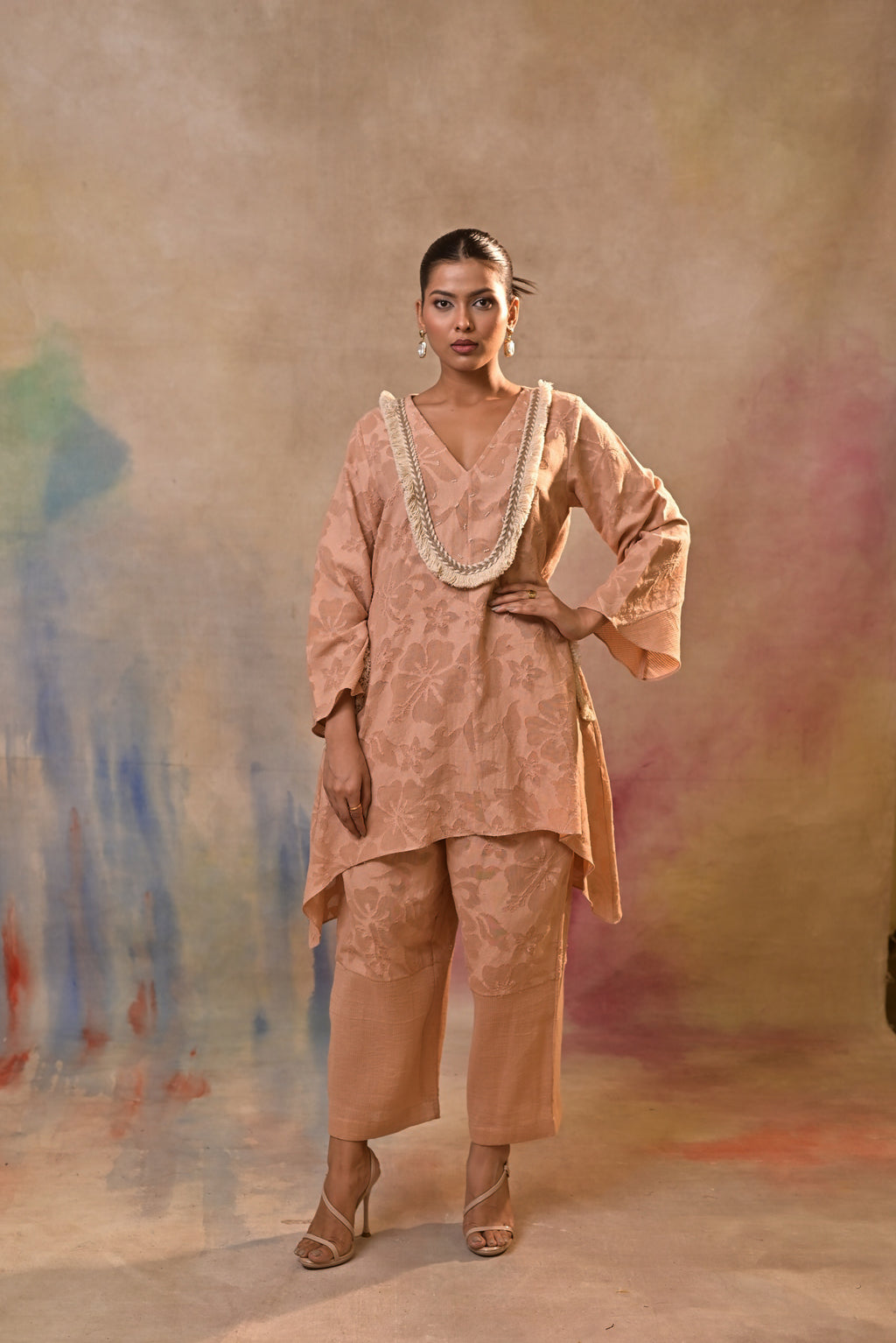 Peach Noor Textured Co-Ord Set