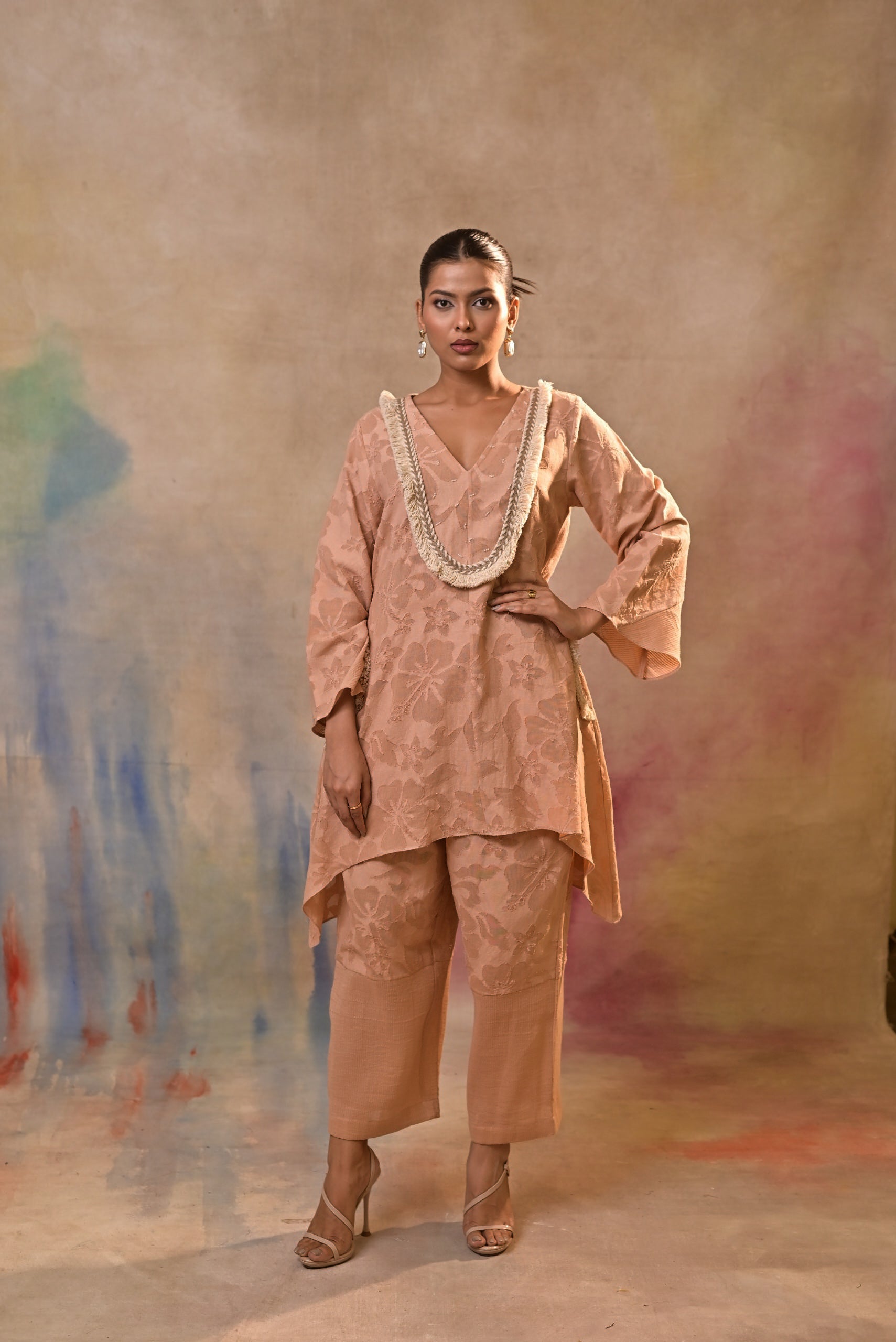 Peach Noor Textured Co-Ord Set