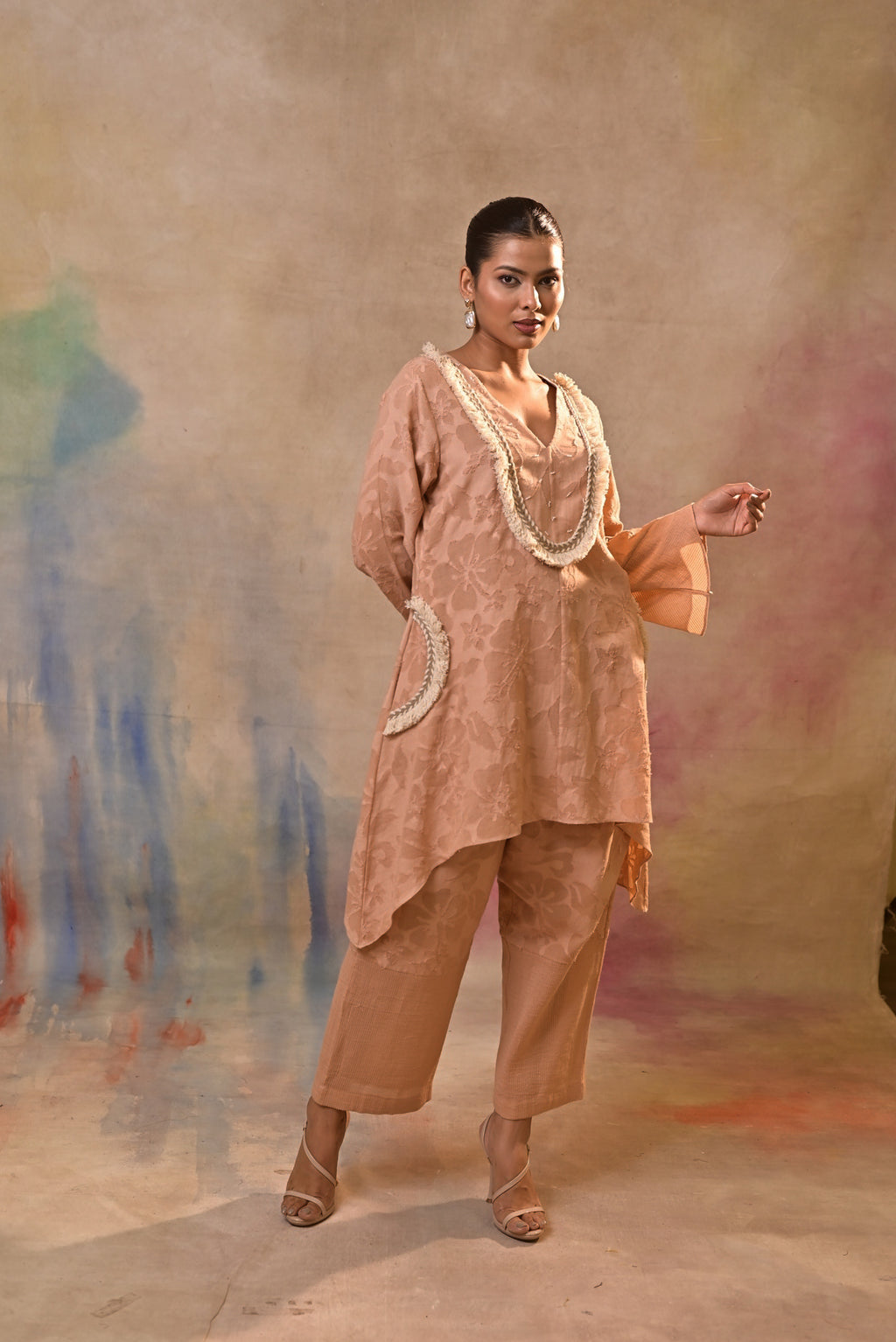 Peach Noor Textured Co-Ord Set