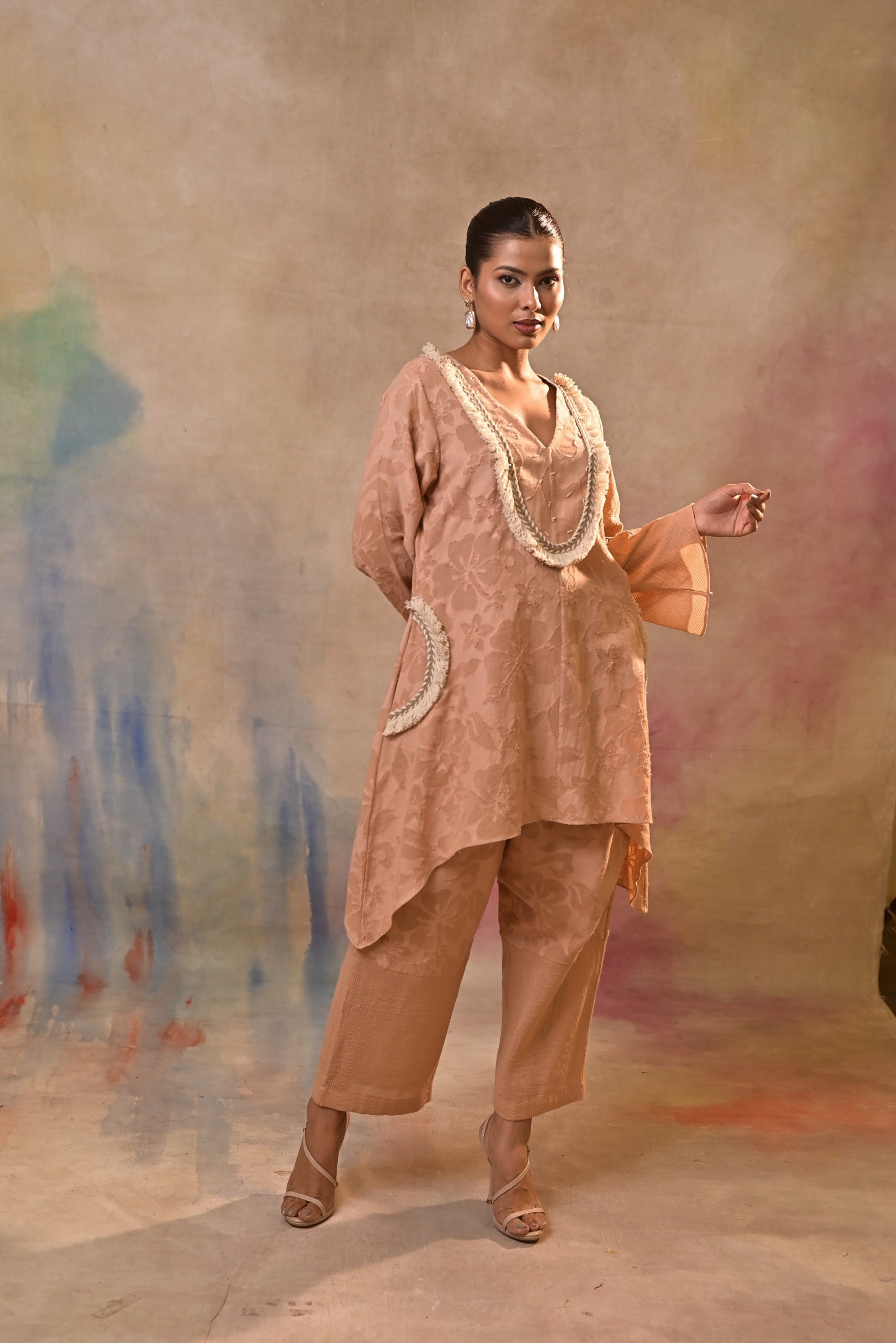 Peach Noor Textured Co-Ord Set