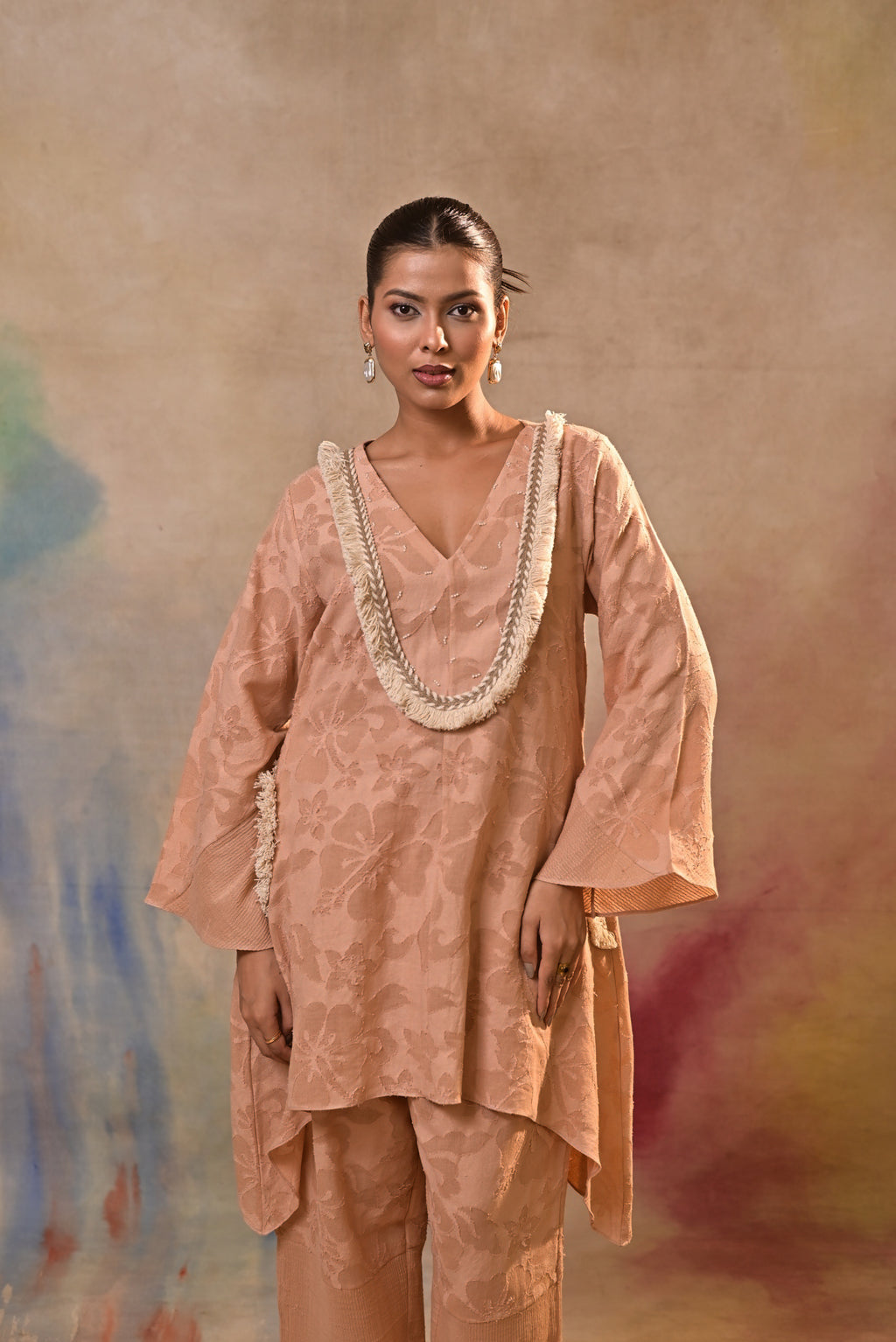 Peach Noor Textured Co-Ord Set