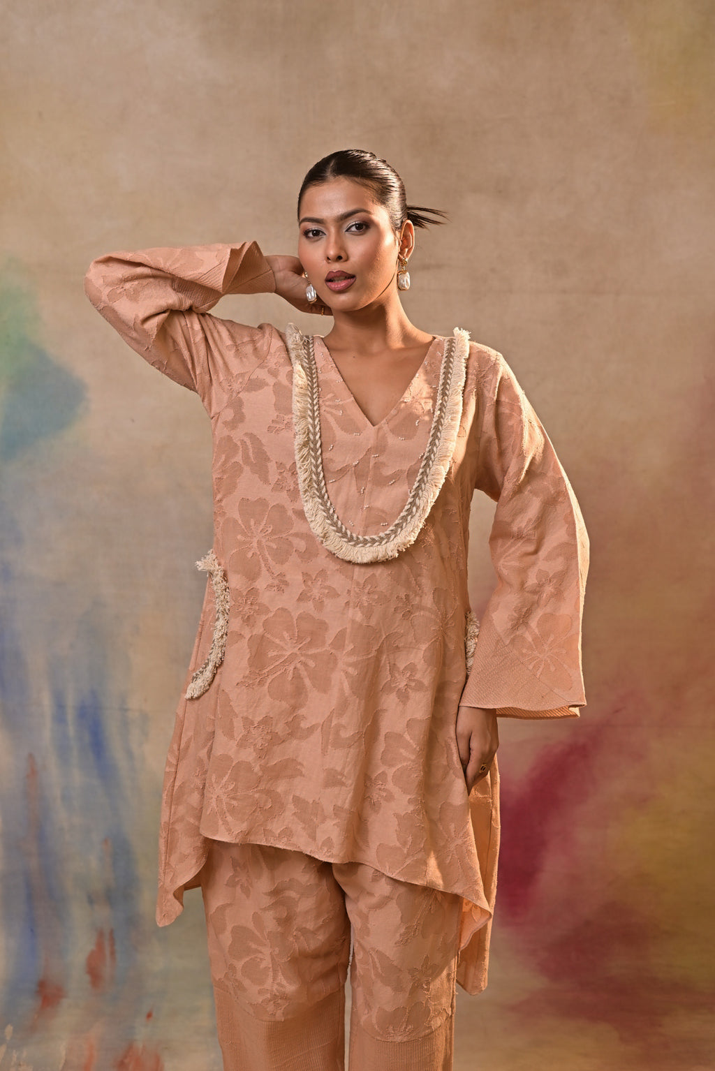 Peach Noor Textured Co-Ord Set