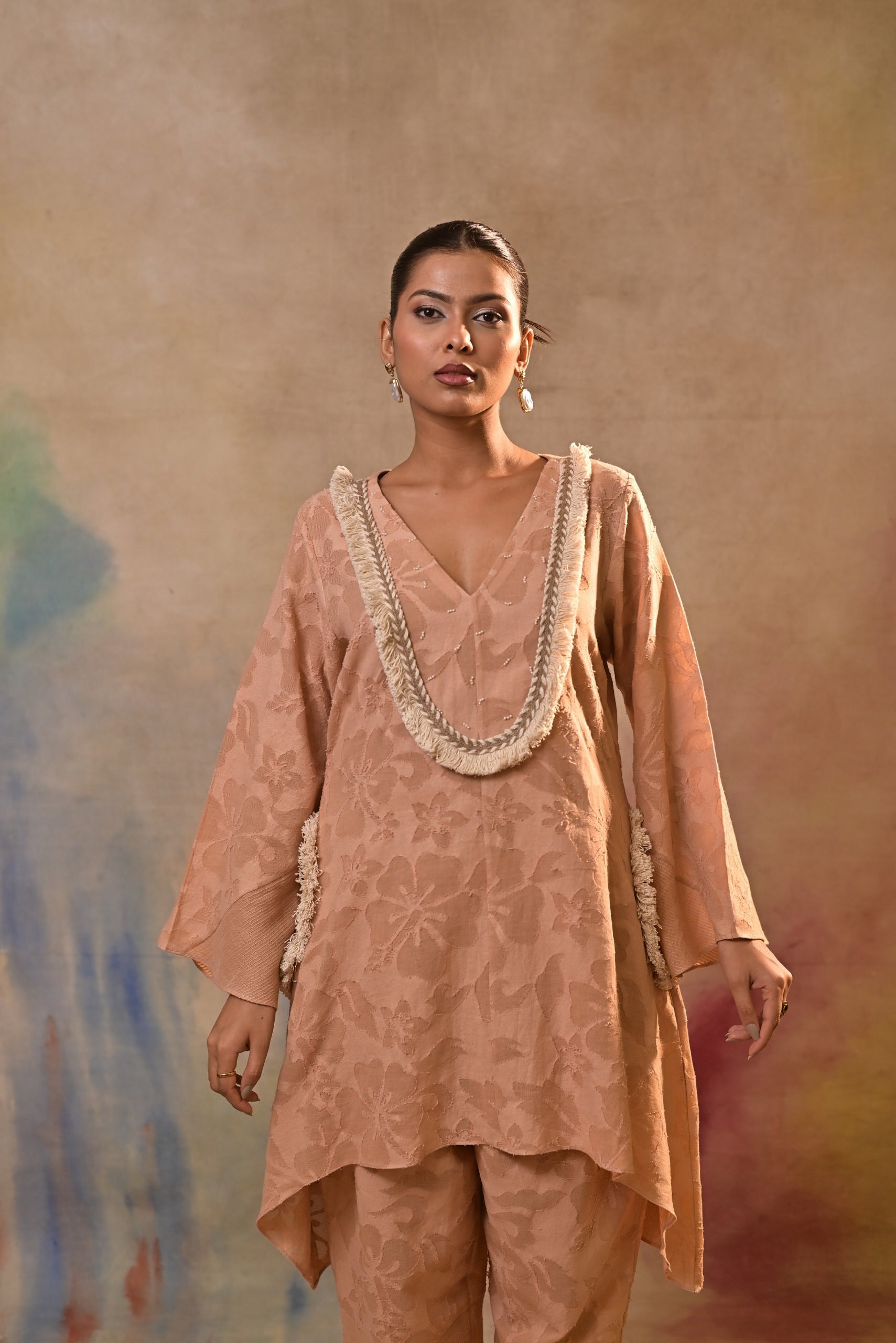 Peach Noor Textured Co-Ord Set