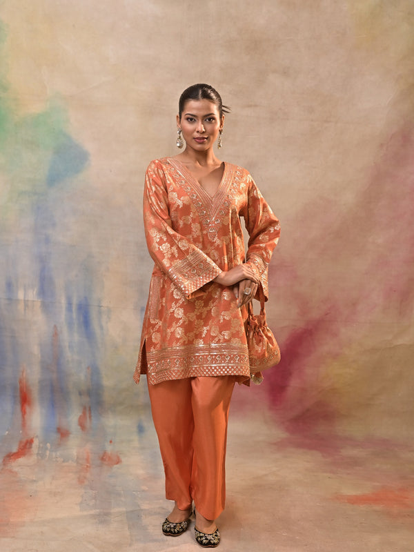 Rust Orange Brocade Co-ord Set