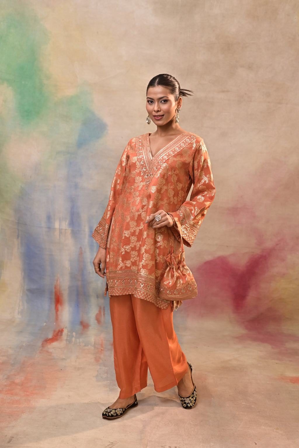 Rust Orange Brocade Co-ord Set