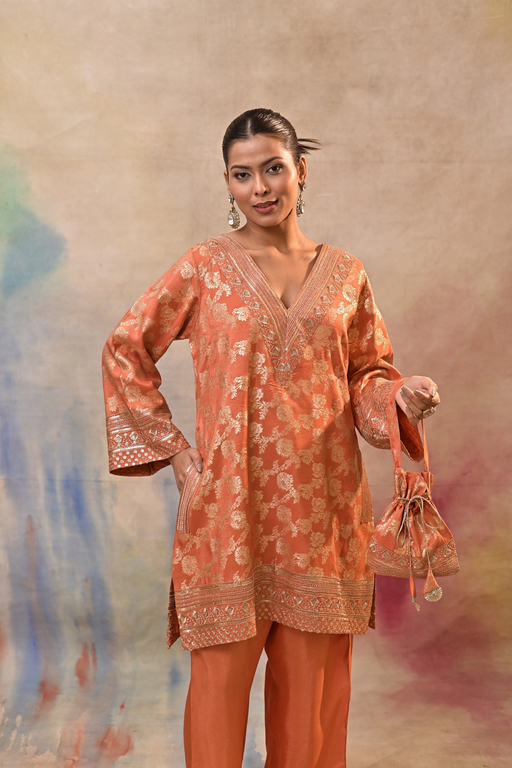 Rust Orange Brocade Co-ord Set