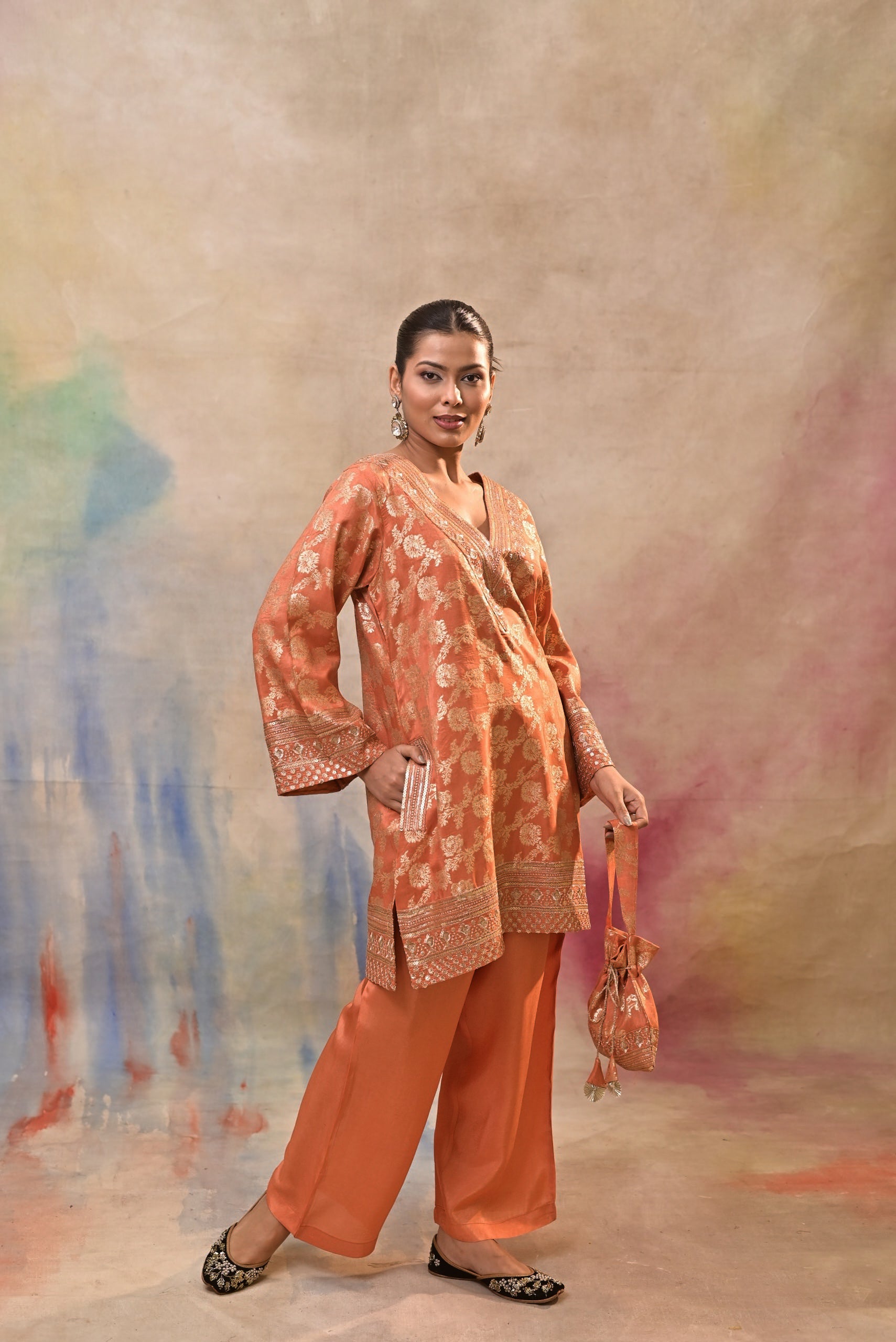 Rust Orange Brocade Co-ord Set