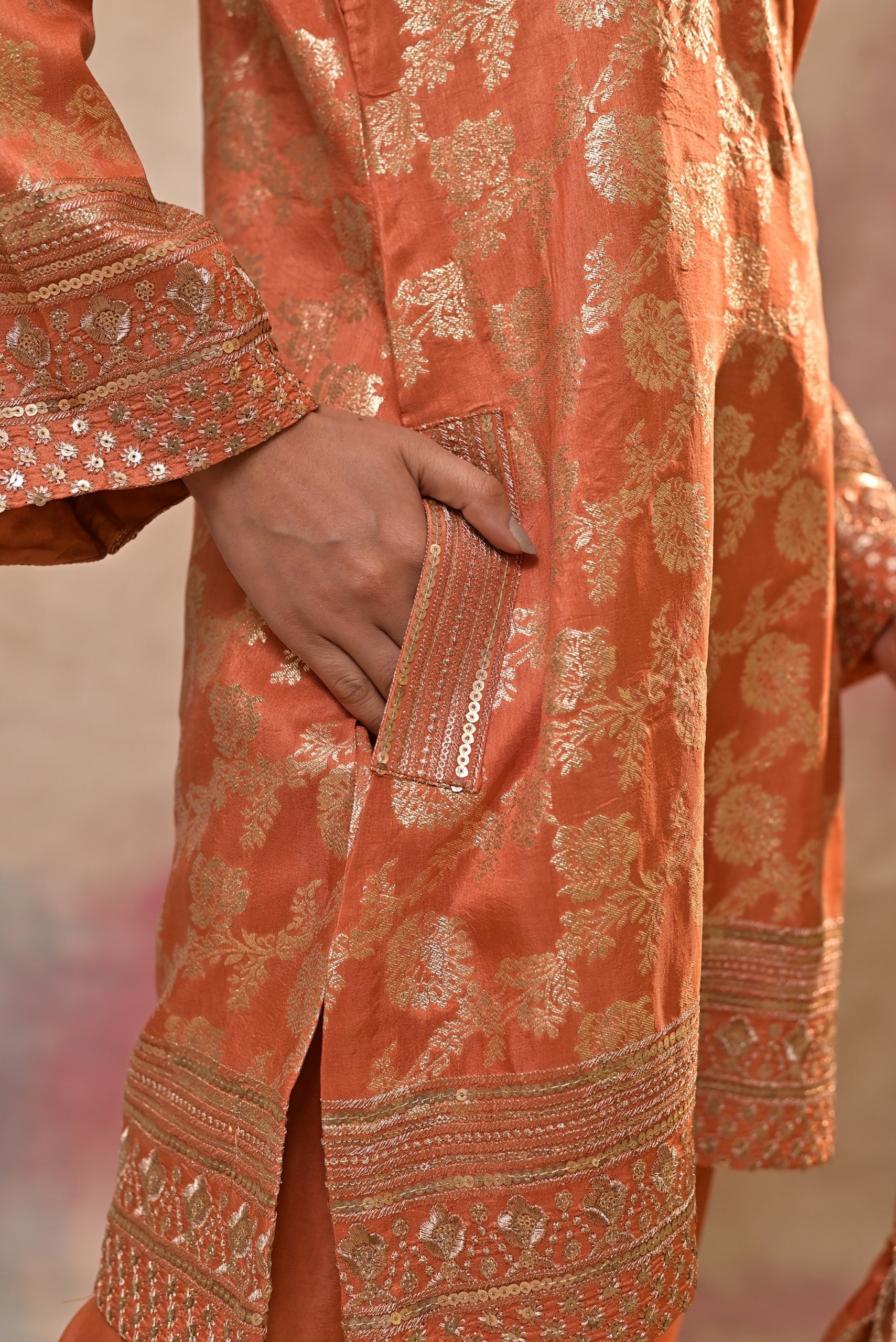 Rust Orange Brocade Co-ord Set