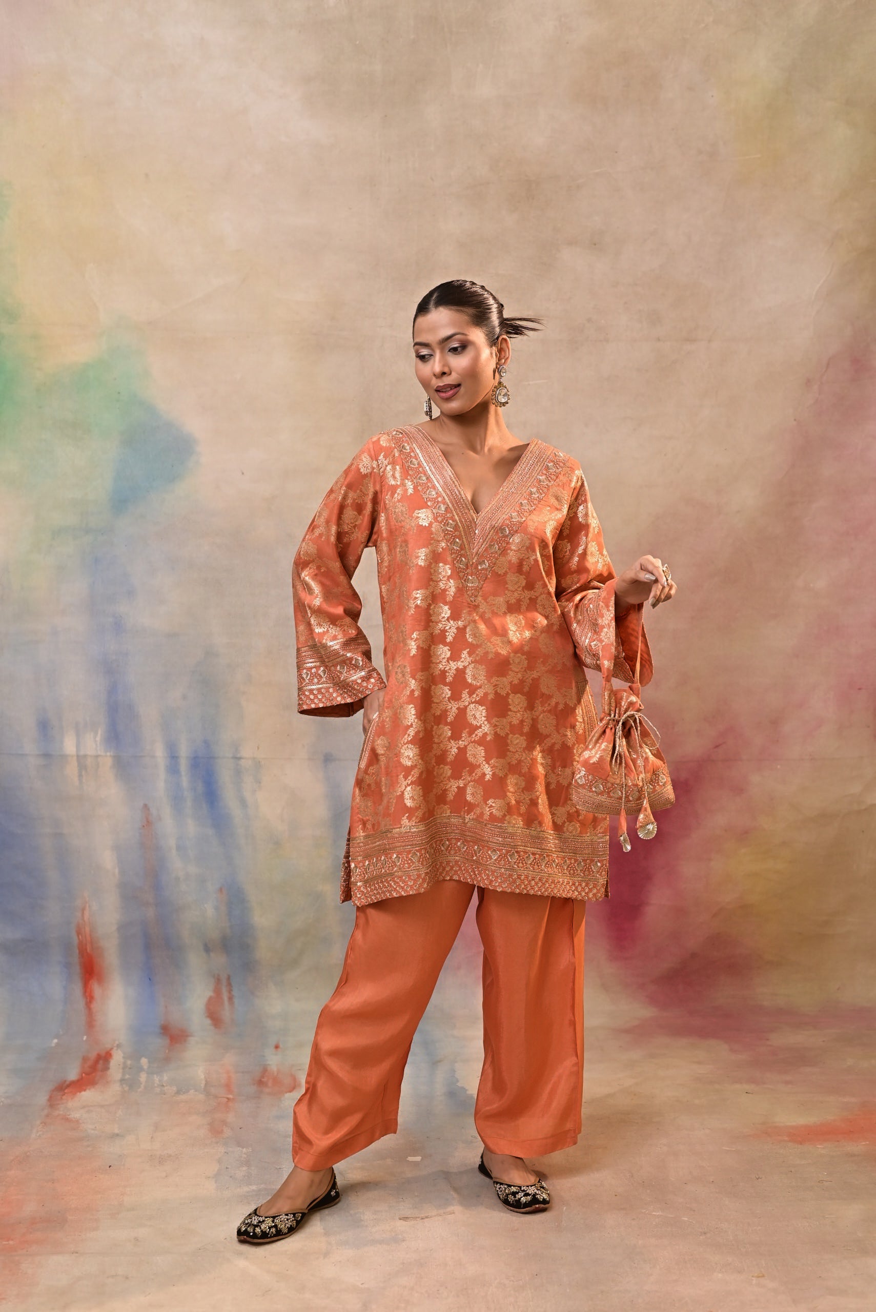 Rust Orange Brocade Co-ord Set